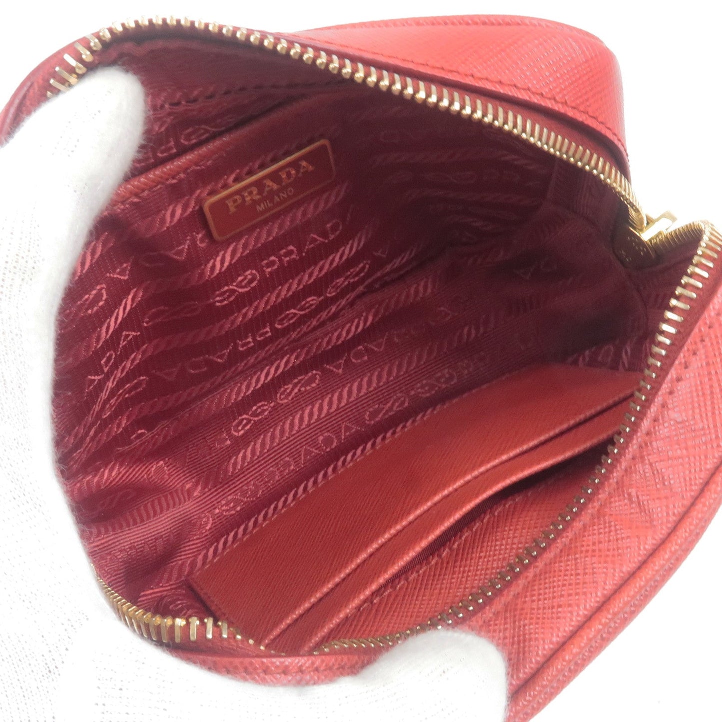 PRADA Leather Shoulder Bag Purse FUOCO Red 1NF674