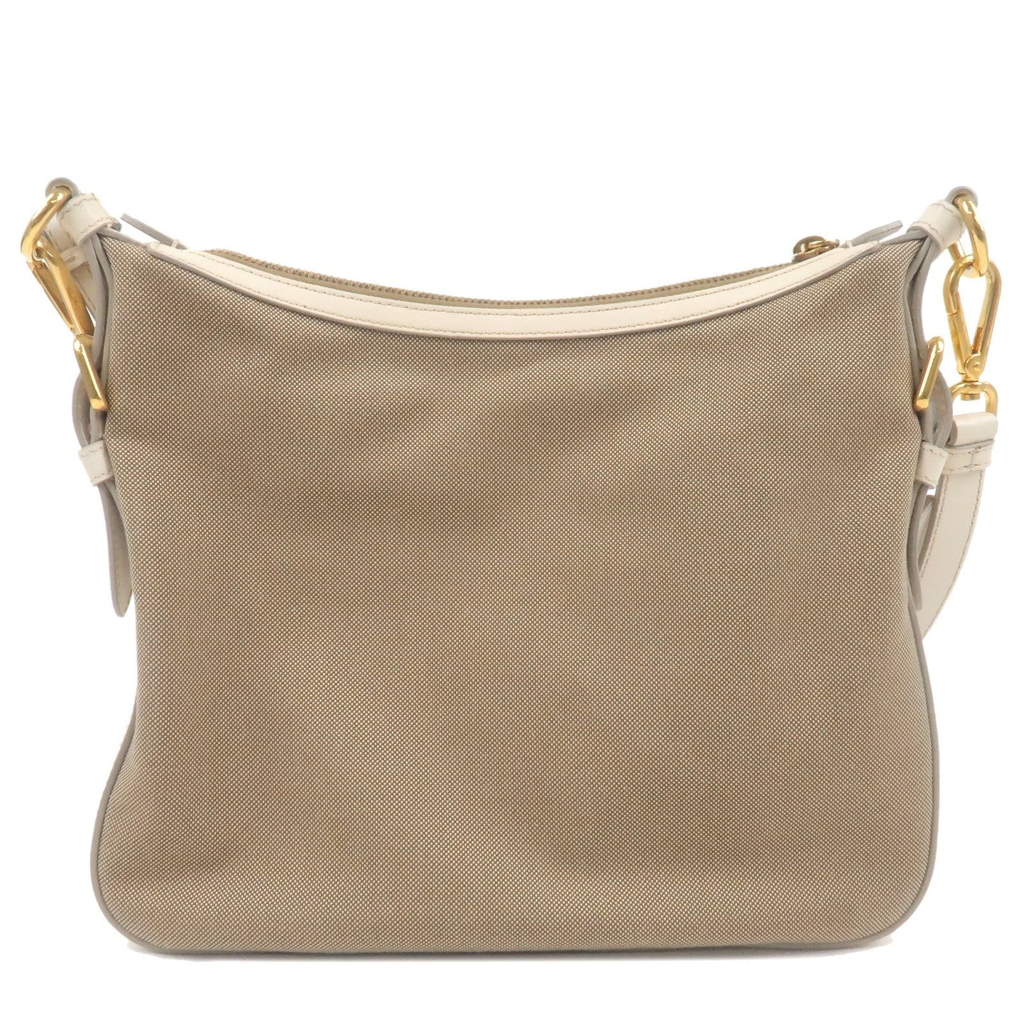 PRADA Logo Jacquard Leather Shoulder Bag Beige Ivory BT0706