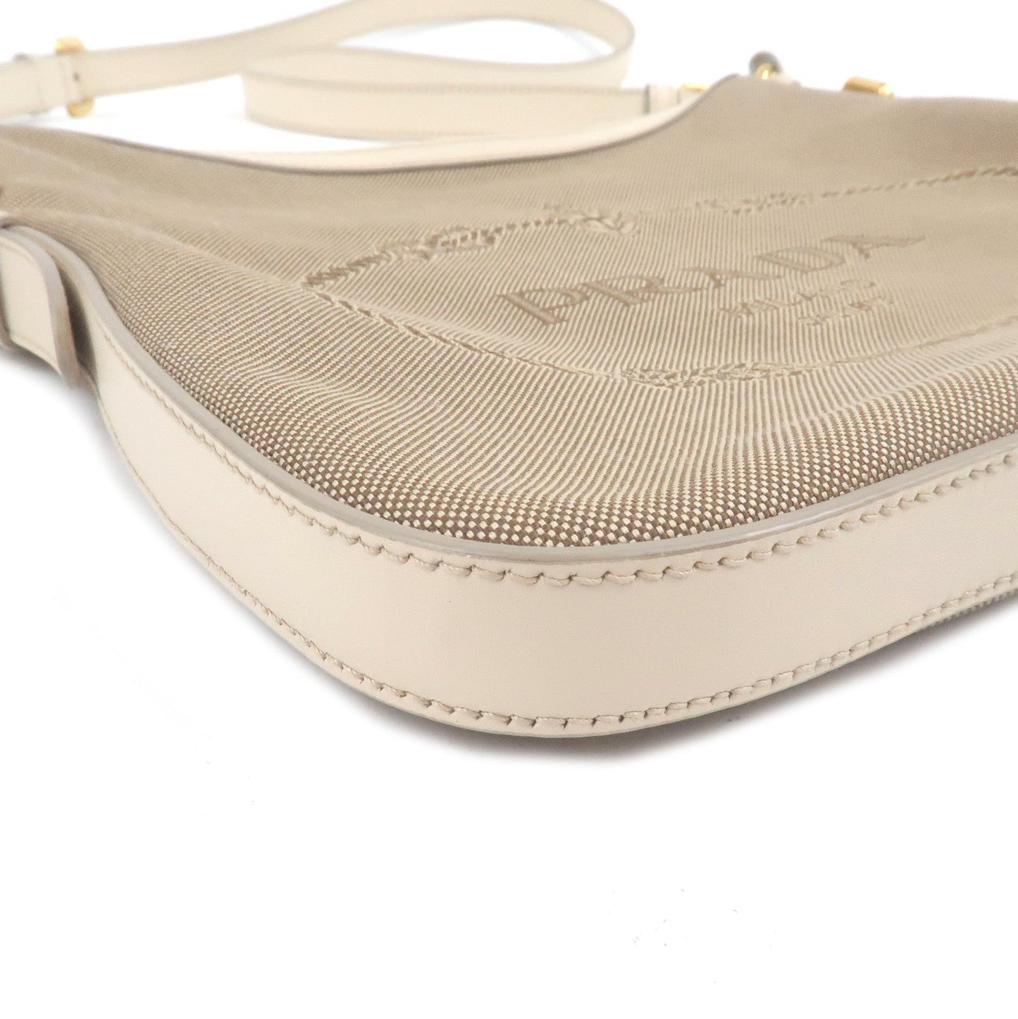 PRADA Logo Jacquard Leather Shoulder Bag Beige Ivory BT0706