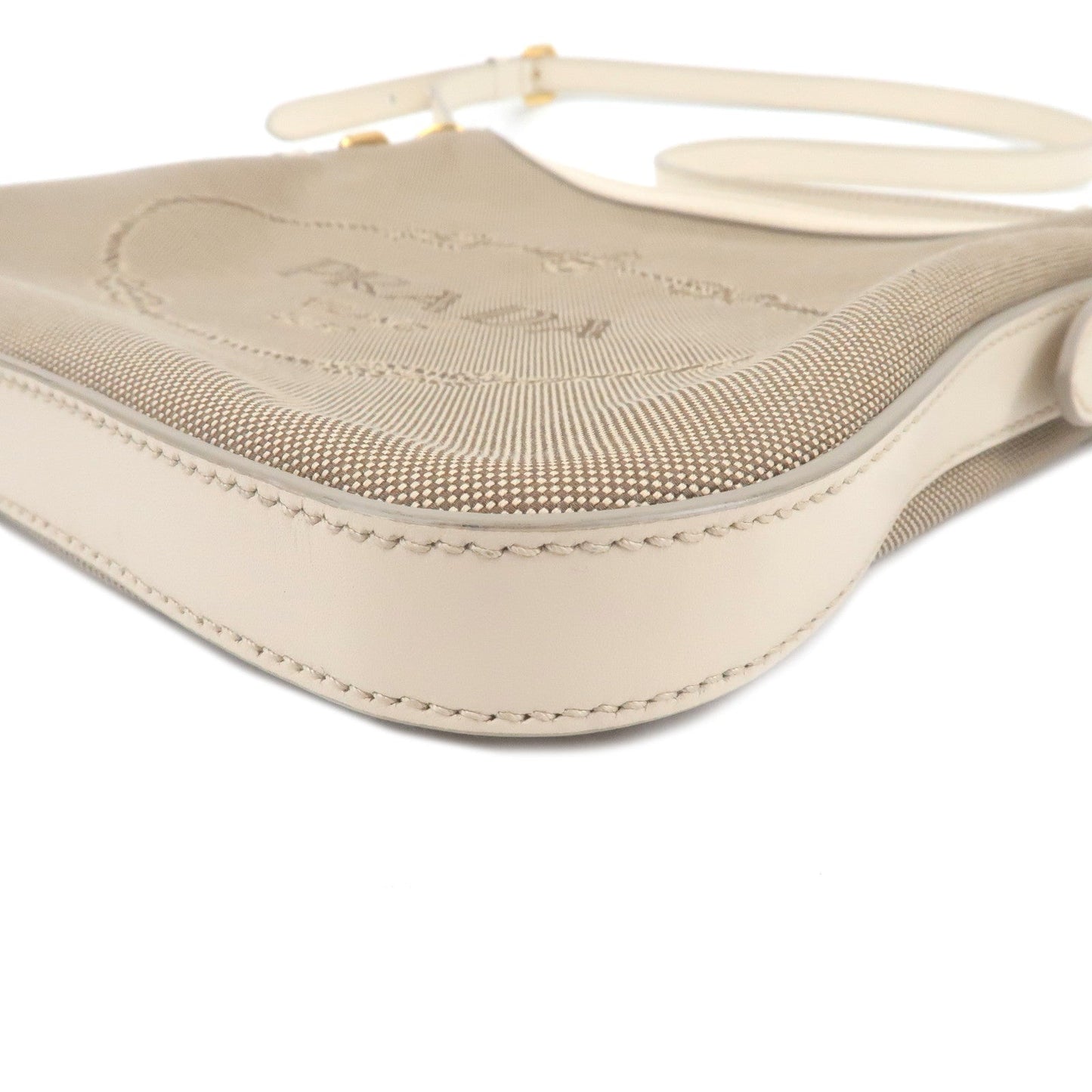 PRADA Logo Jacquard Leather Shoulder Bag Beige Ivory BT0706