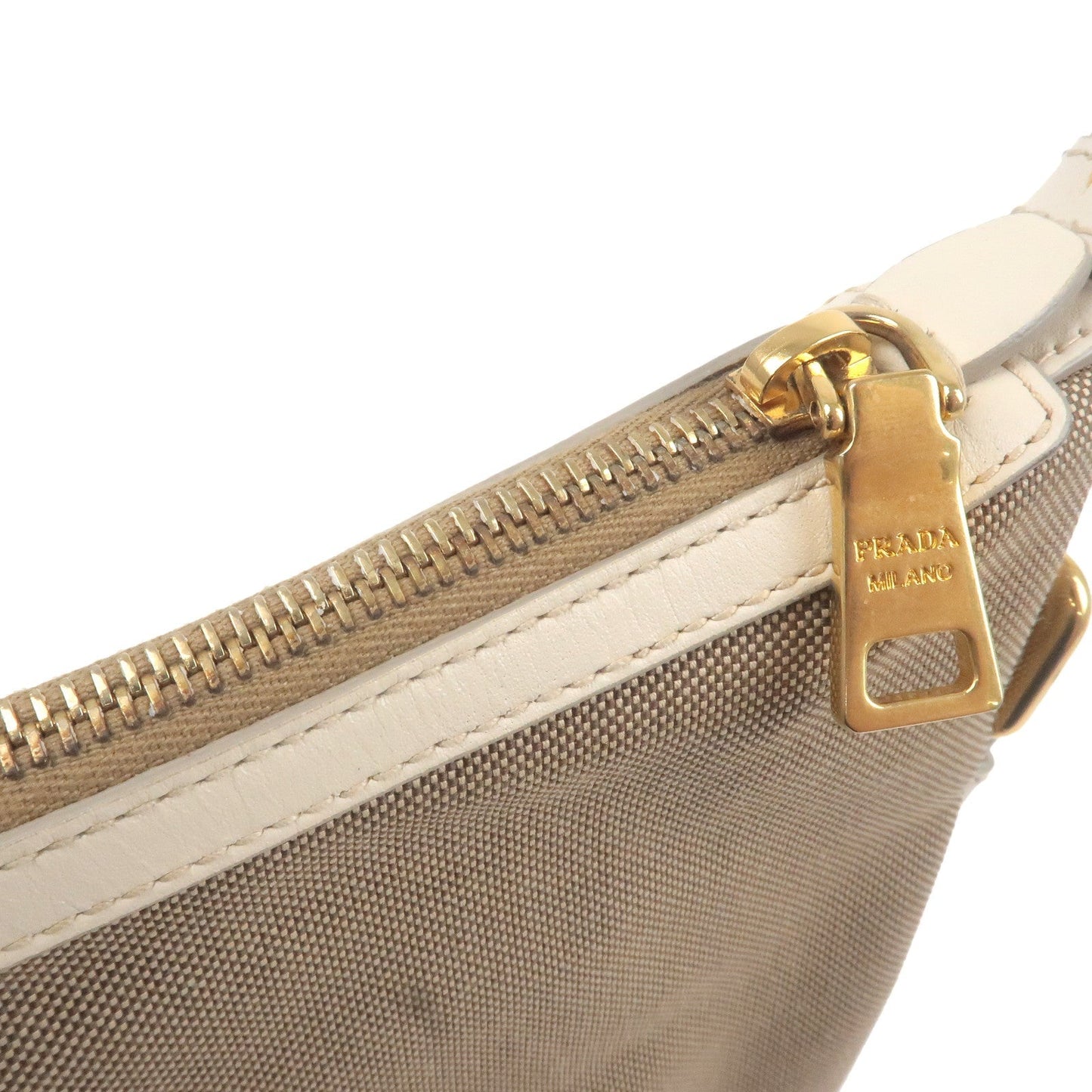 PRADA Logo Jacquard Leather Shoulder Bag Beige Ivory BT0706