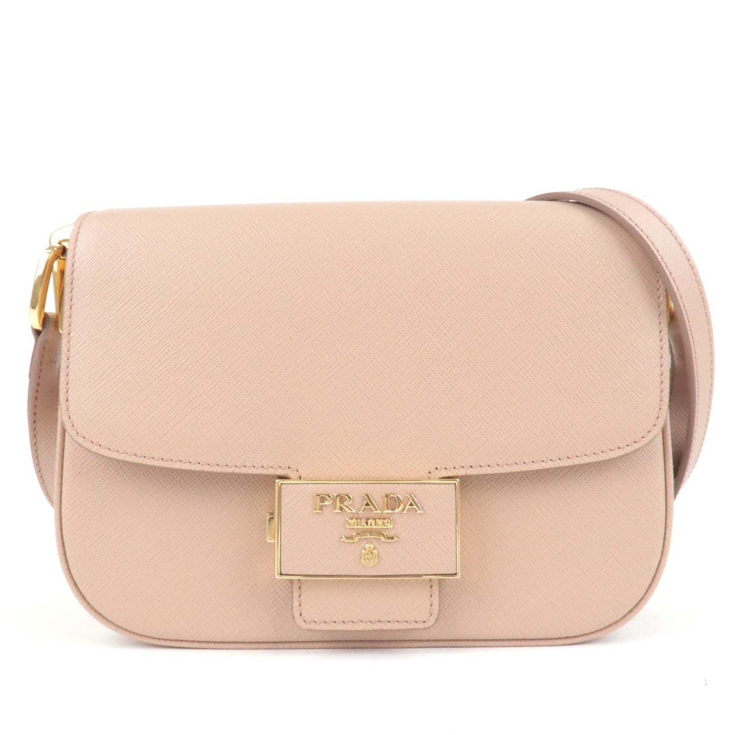 PRADA Leather Emblem Shoulder Bag Purse 1BD217 PInk Beige 1BD217