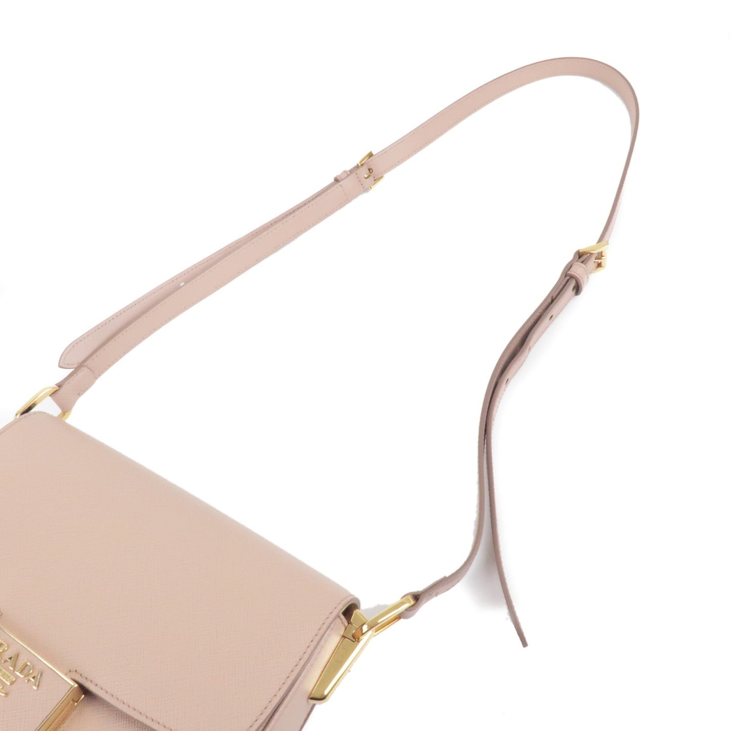 PRADA Leather Emblem Shoulder Bag Purse 1BD217 PInk Beige 1BD217