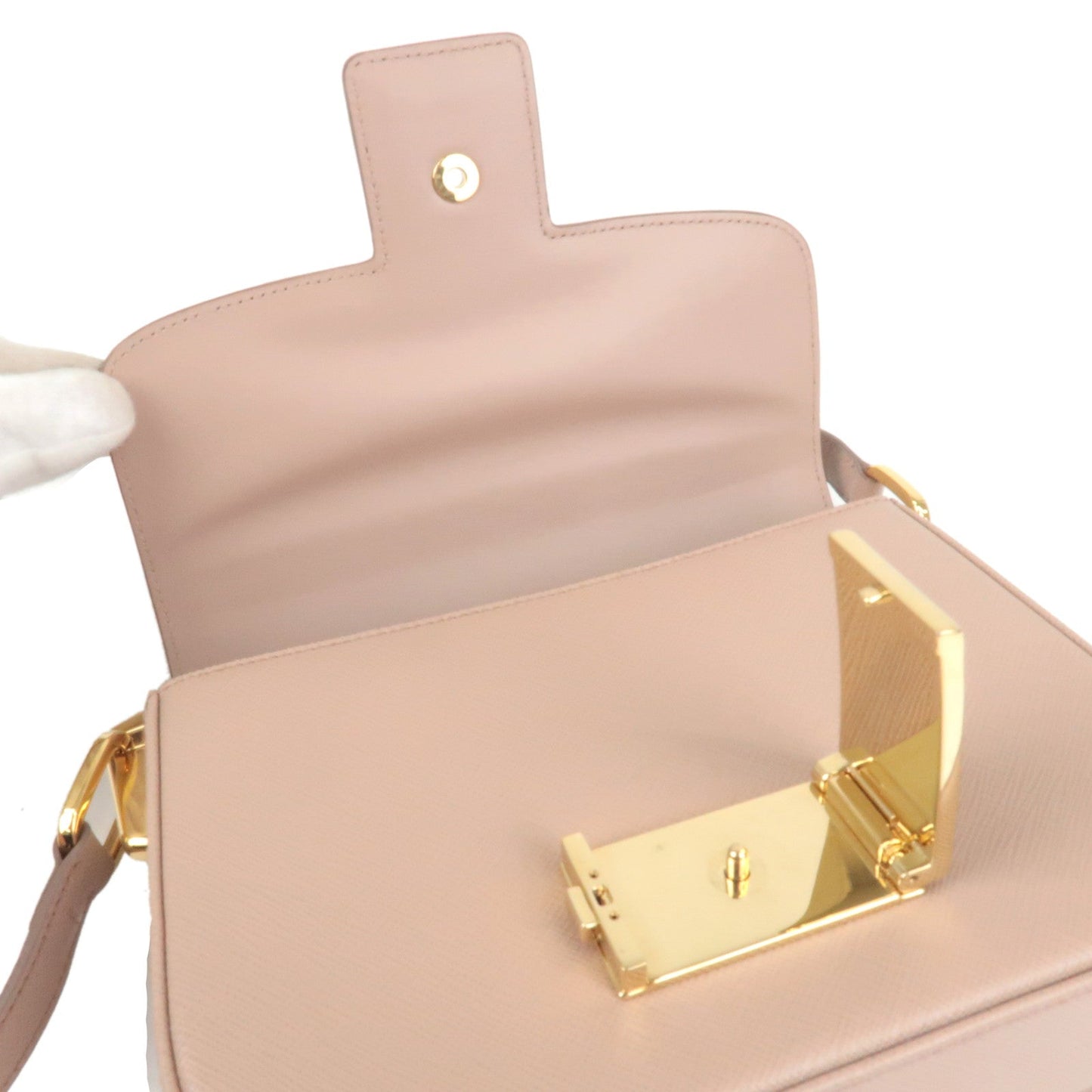 PRADA Leather Emblem Shoulder Bag Purse 1BD217 PInk Beige 1BD217