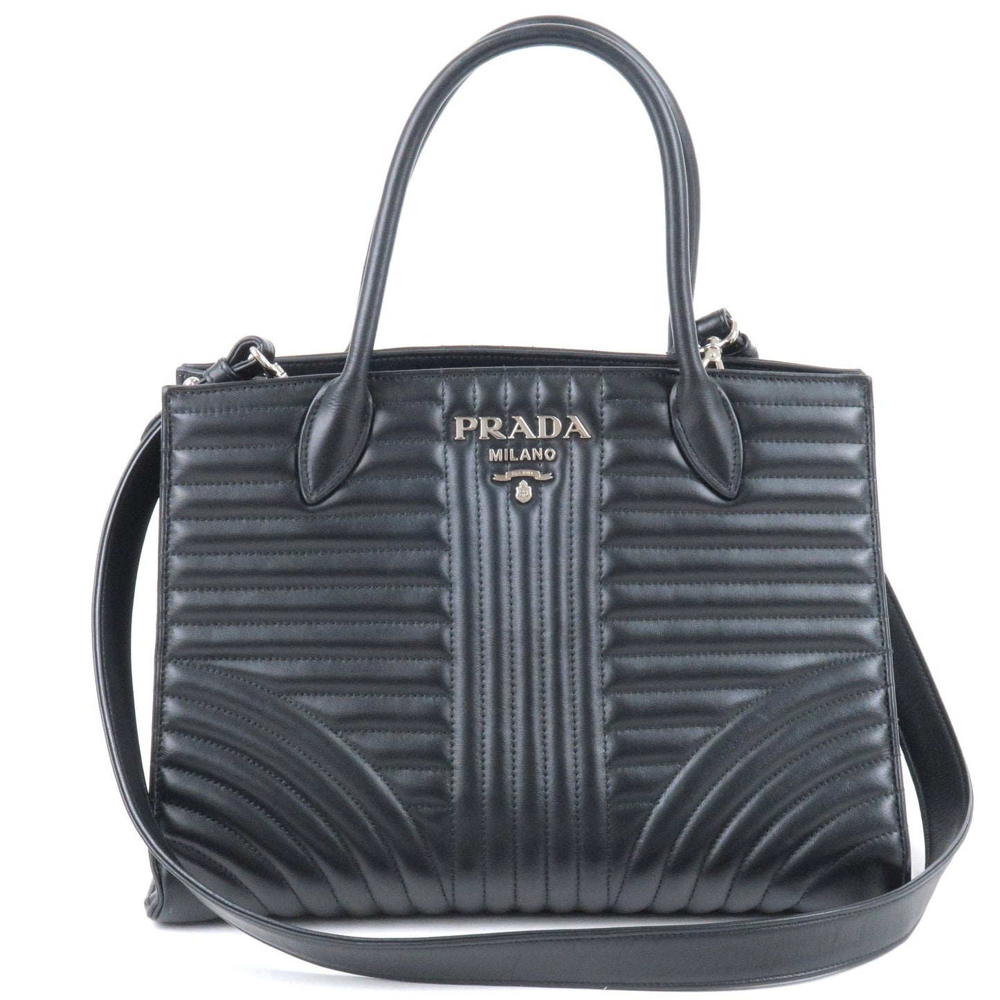 PRADA Diagram Leather 2Way Bag Hand Bag Shoulder Bag Black 1BA165