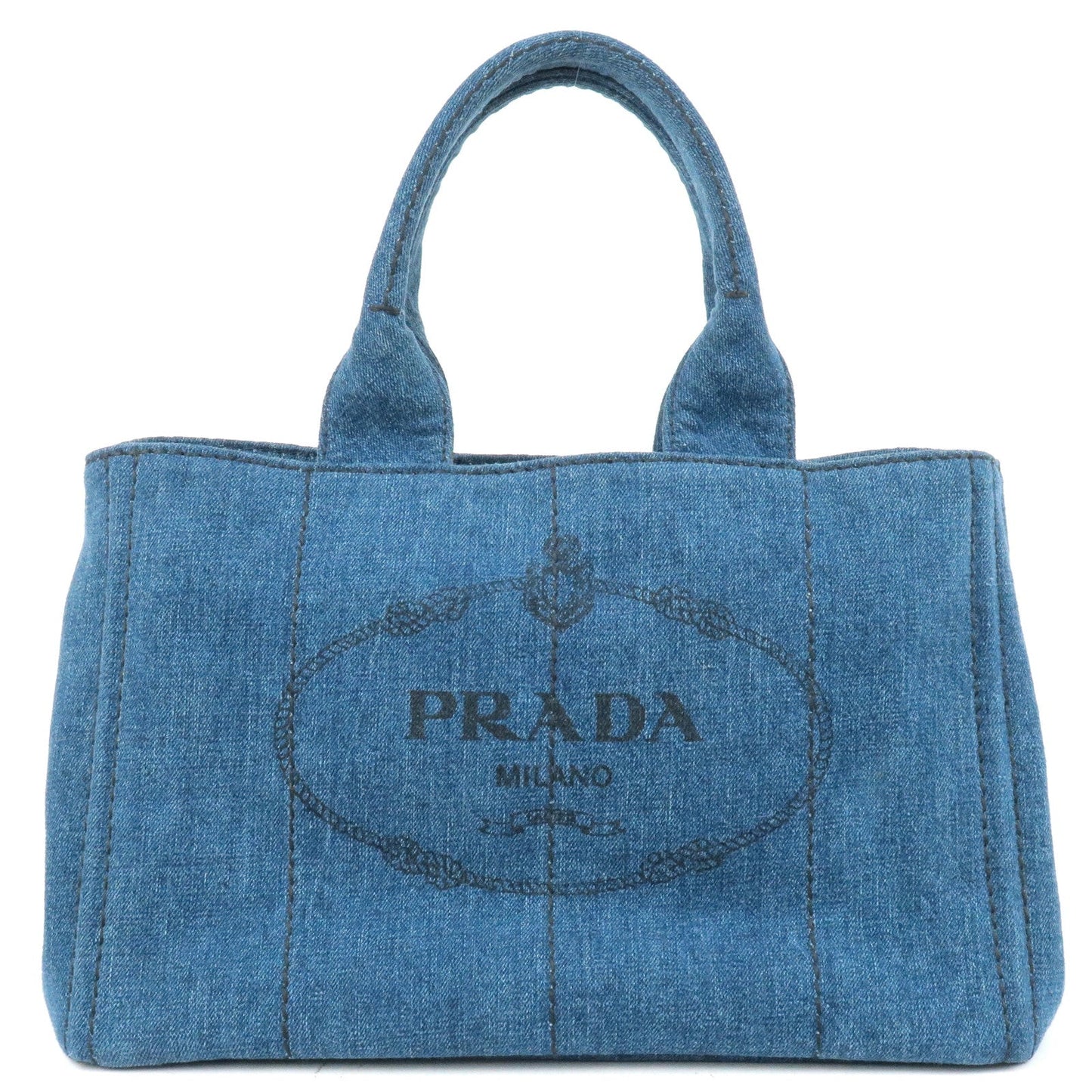 PRADA Logo Canapa Denim Tote Bag Hand Bag Blue B1877B