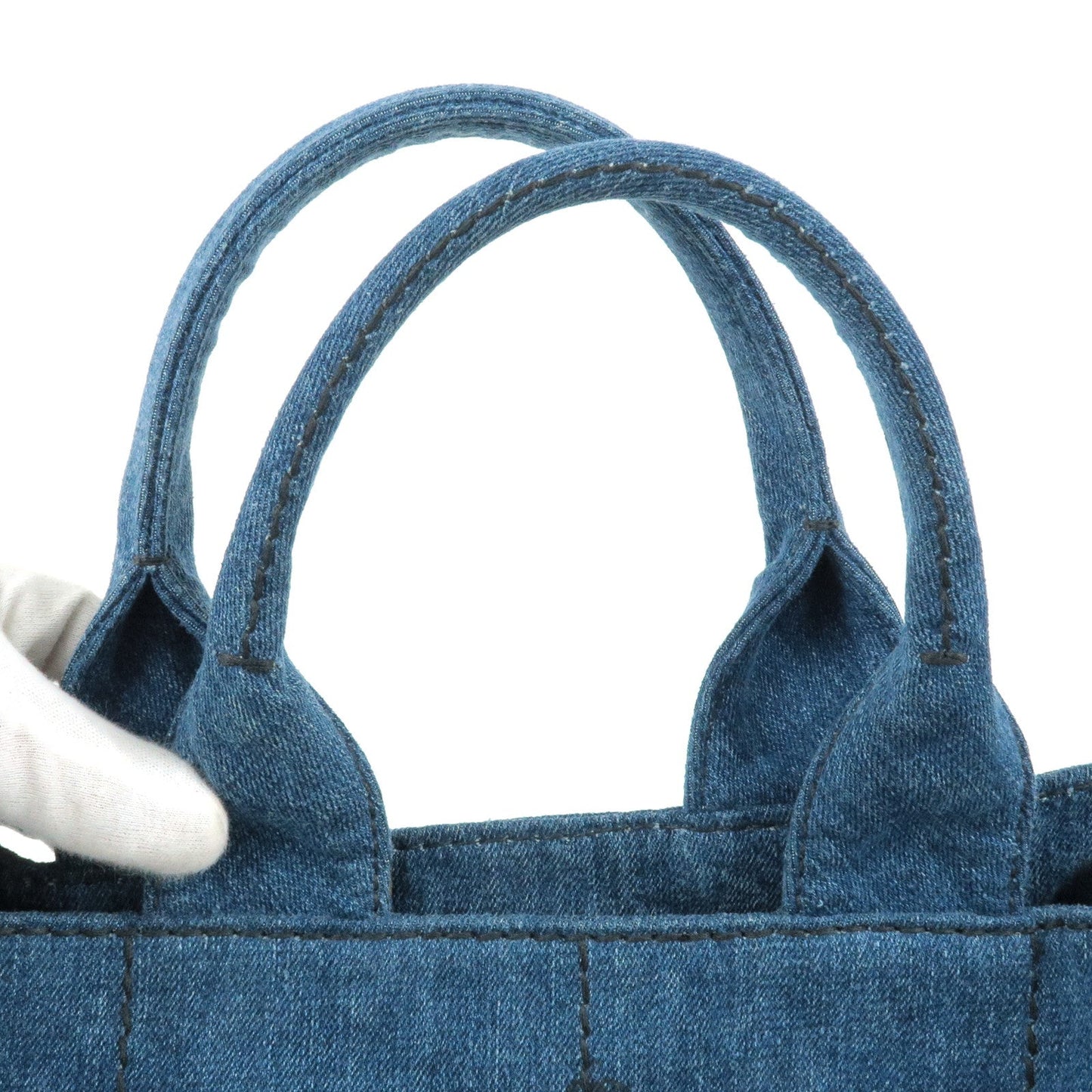 PRADA Logo Canapa Denim Tote Bag Hand Bag Blue B1877B