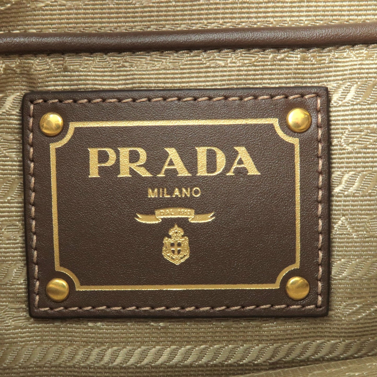 PRADA Logo Jacquard Leather Shoulder Bag Beige Brown BT867A