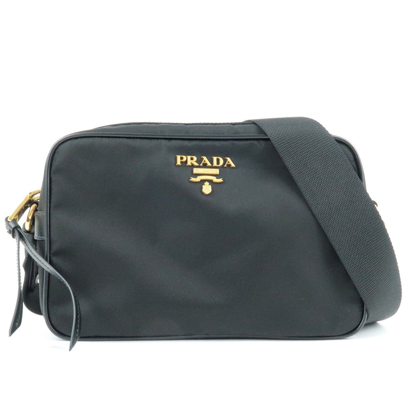 PRADA Logo Nylon Leather Shoulder Bag NERO Black 1BH089