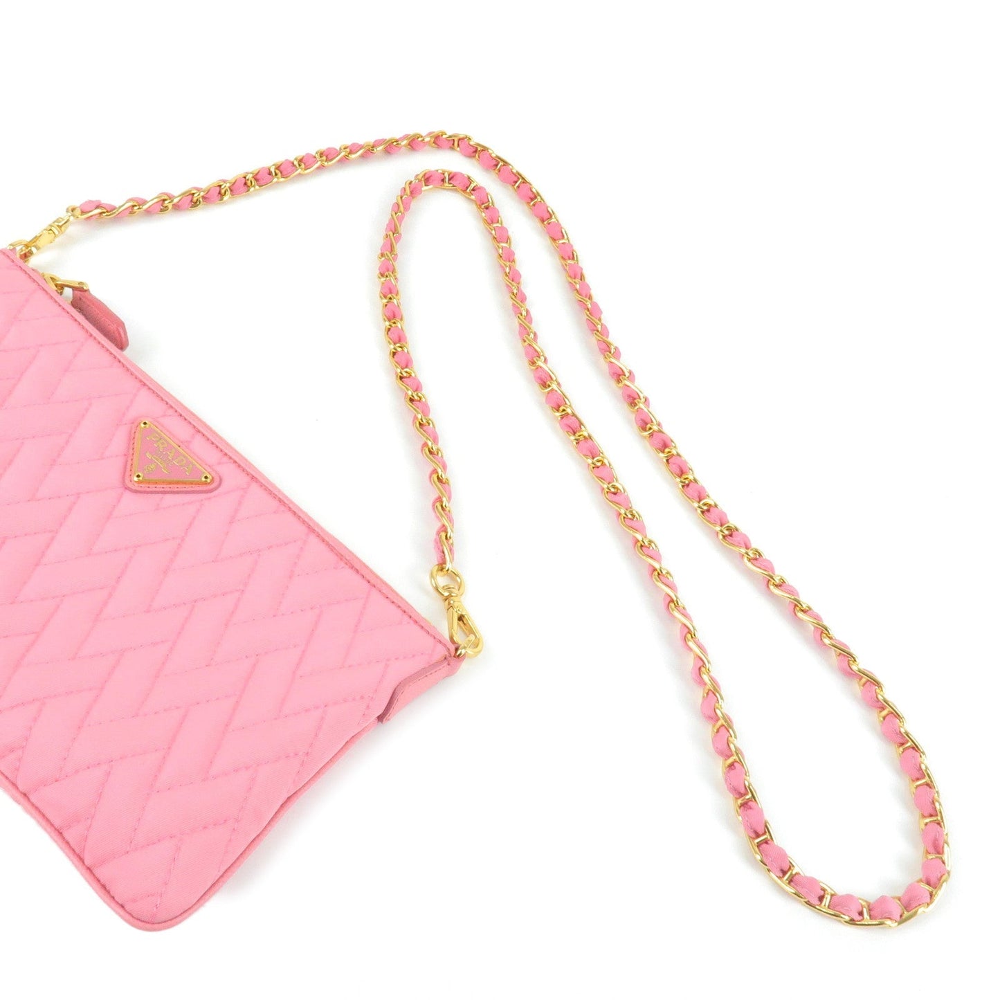 PRADA Logo Nylon Leather Chain Shoulder Bag Pink 1M1283