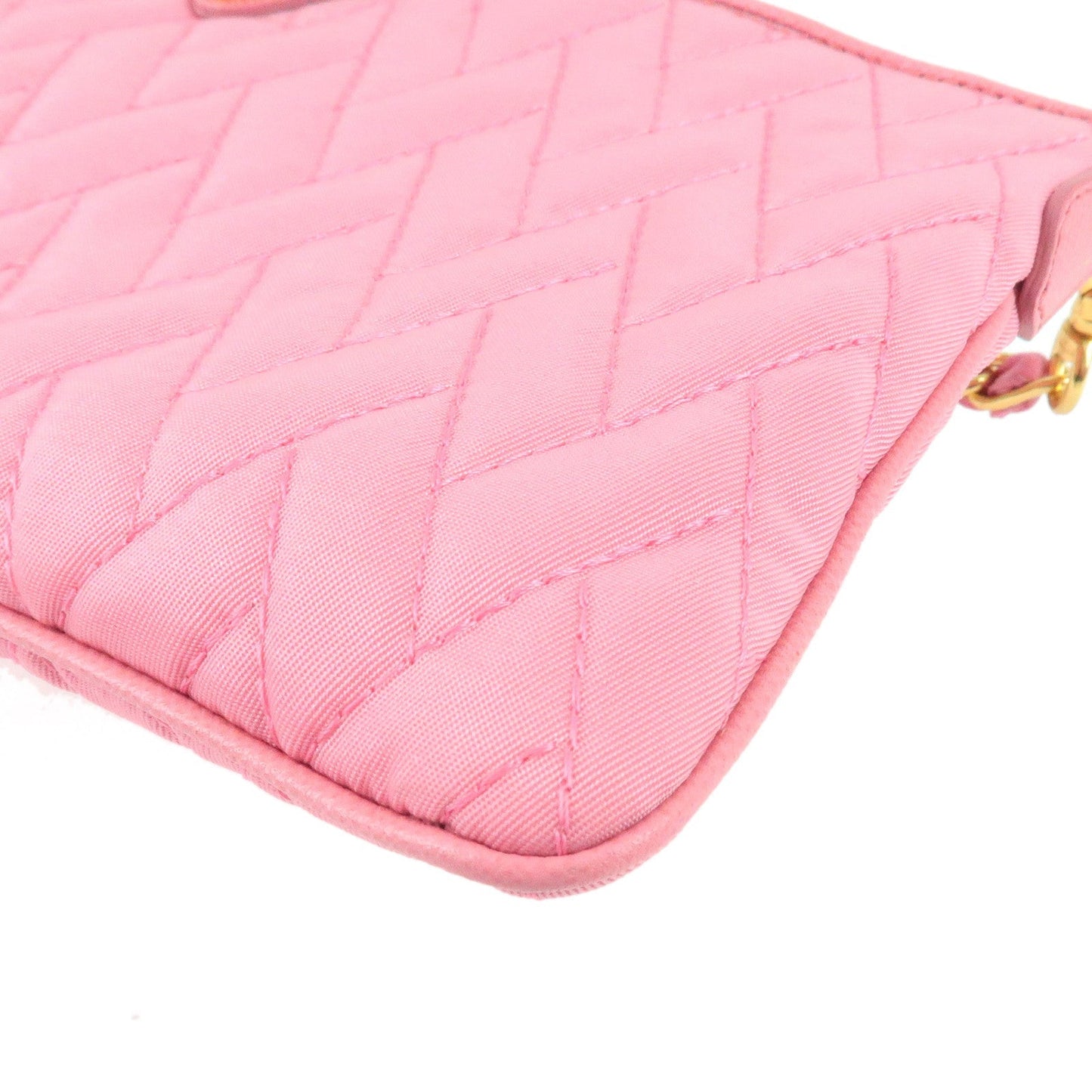 PRADA Logo Nylon Leather Chain Shoulder Bag Pink 1M1283