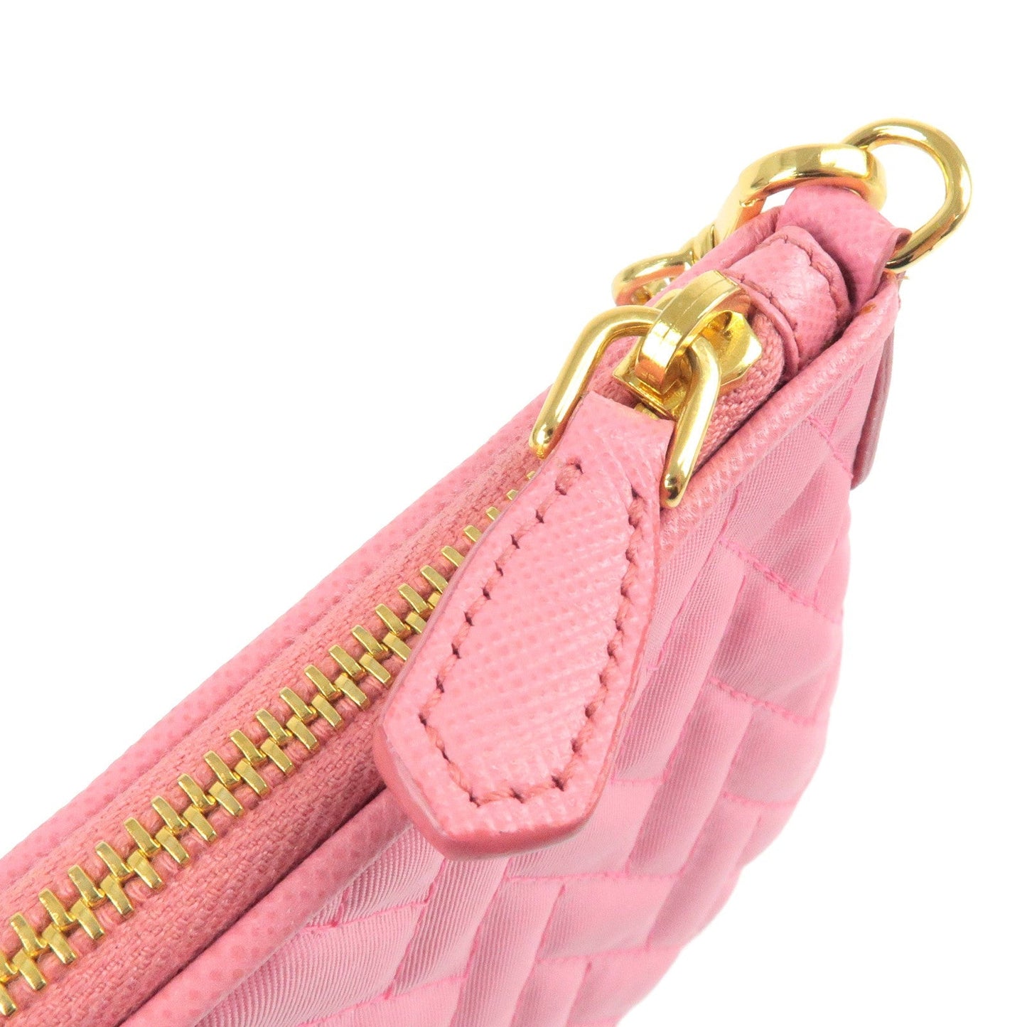 PRADA Logo Nylon Leather Chain Shoulder Bag Pink 1M1283