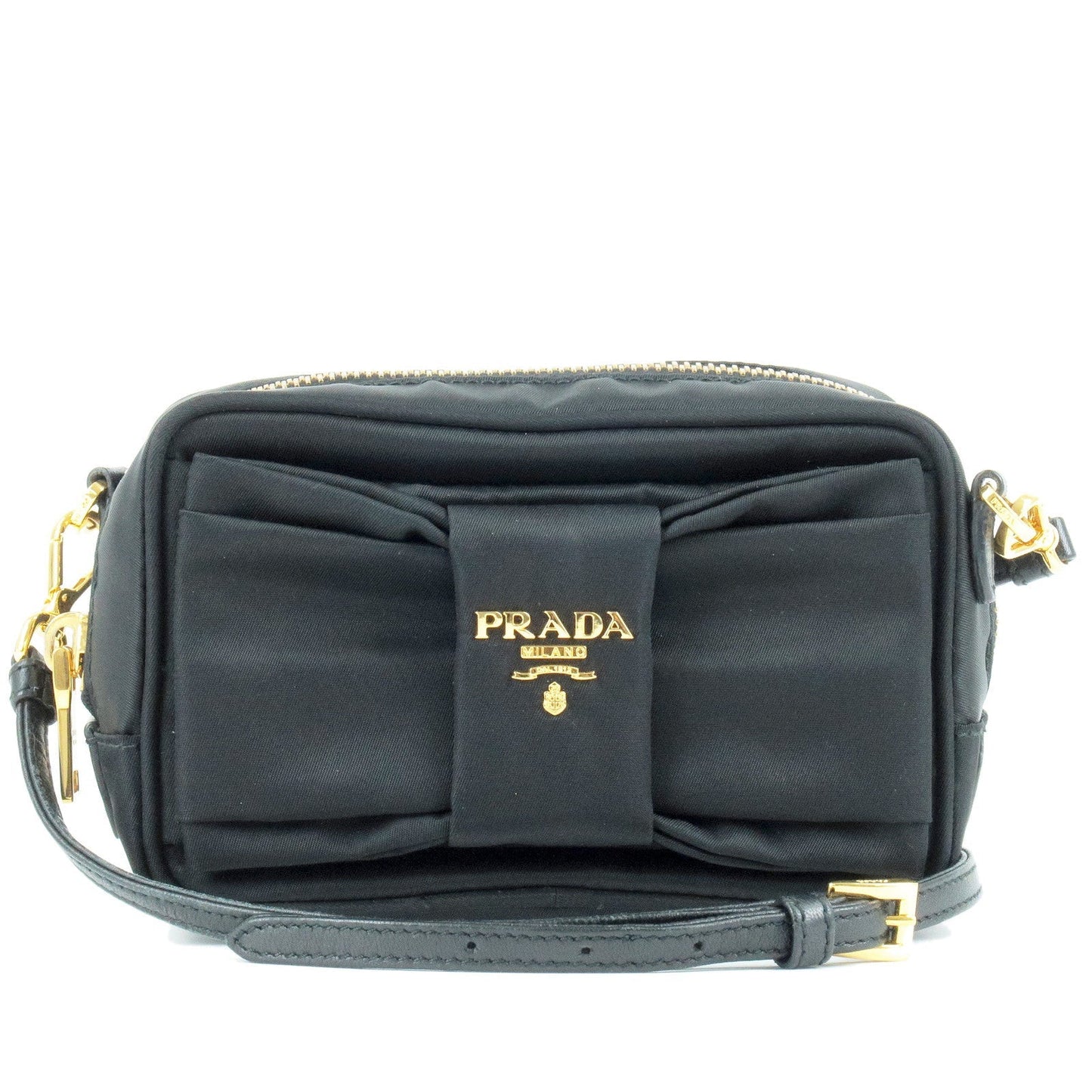 PRADA Logo Nylon Leather Ribbon Shoulder Bag Pouch NERO Black