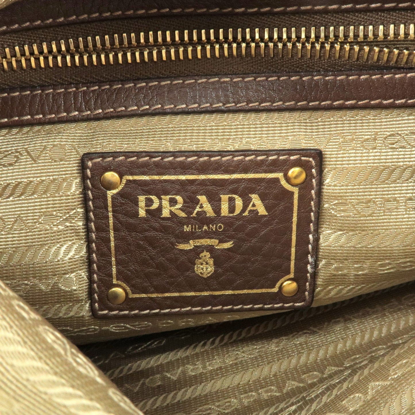 PRADA Nylon Jaquard Leather Shoulder Bag Beige Brown BT0706