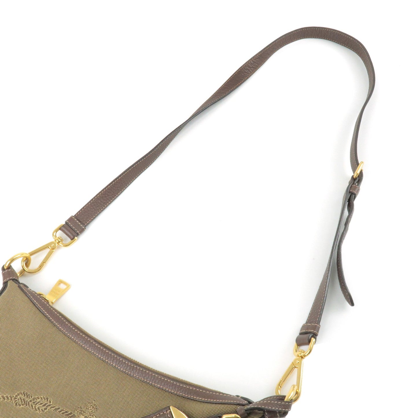 PRADA Nylon Jaquard Leather Shoulder Bag Beige Brown BT0706