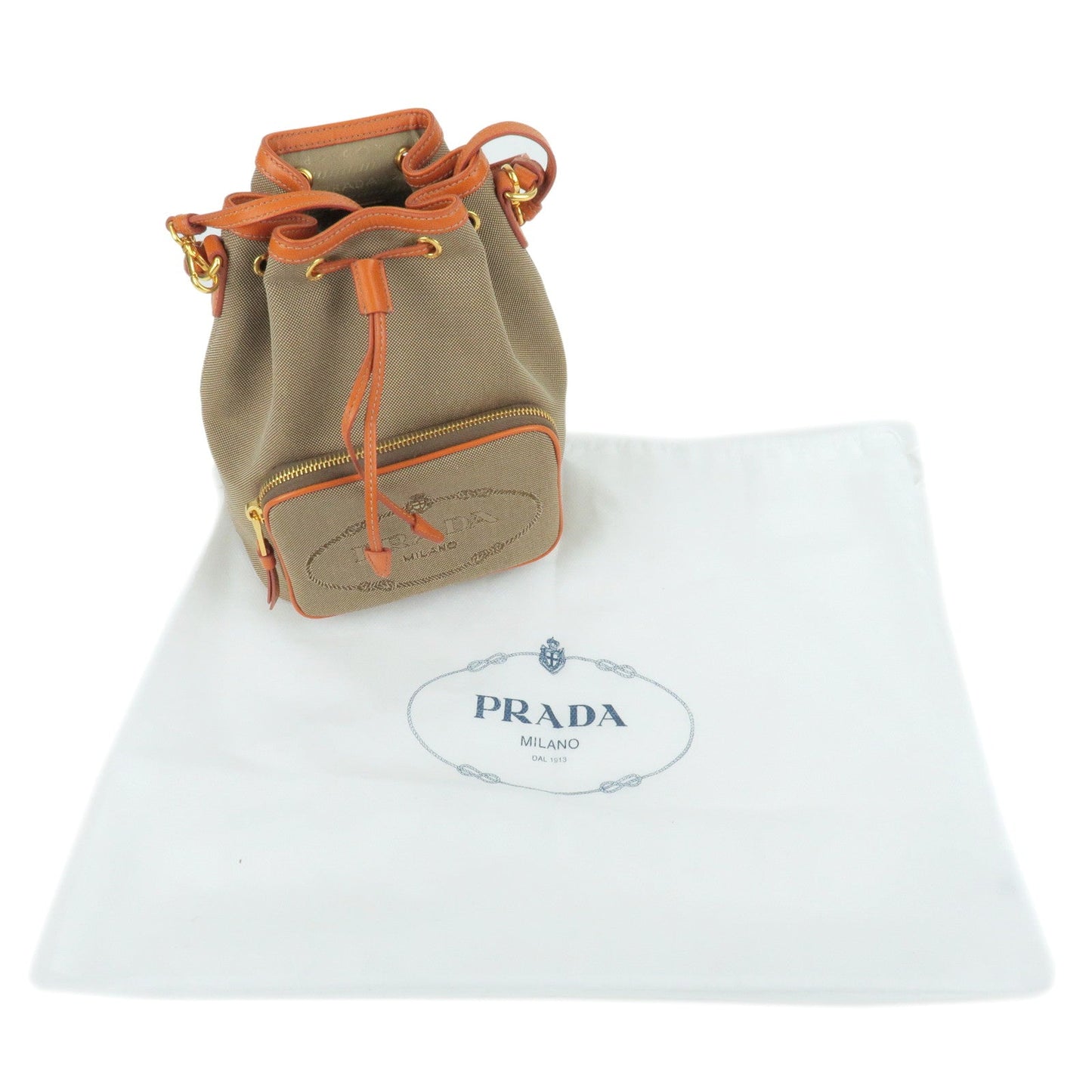 PRADA Logo Jacquard Leather 2Way Bag Shoulder Bag Beige 1BH038