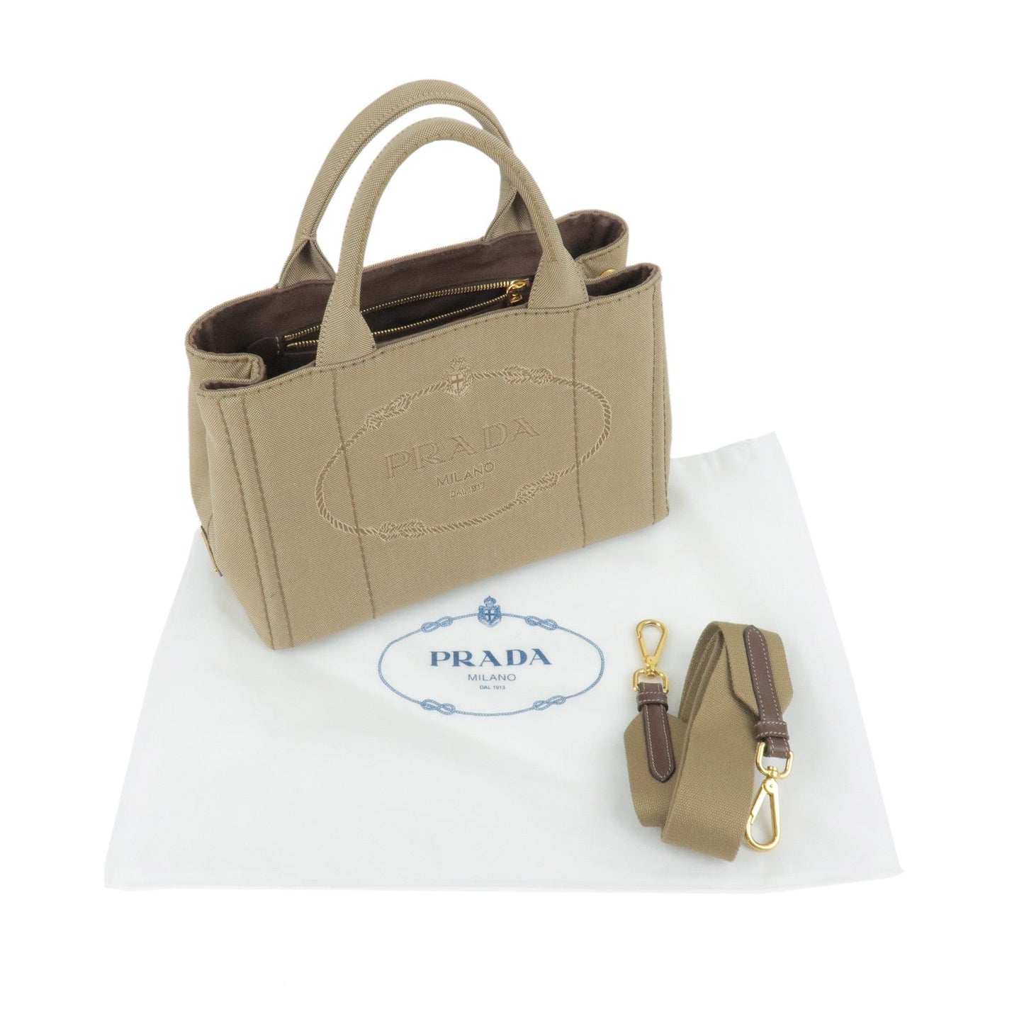 PRADA Canapa Mini Canvas 2Way Bag Shoulder Bag Beige 1BG439