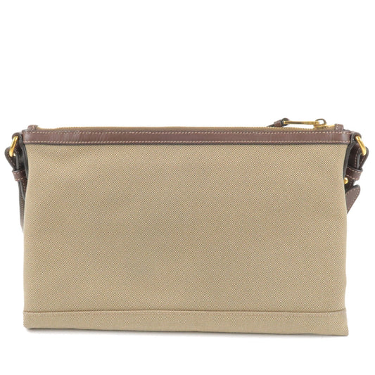 PRADA Logo Jacquard Leather Shoulder Bag Beige Brown