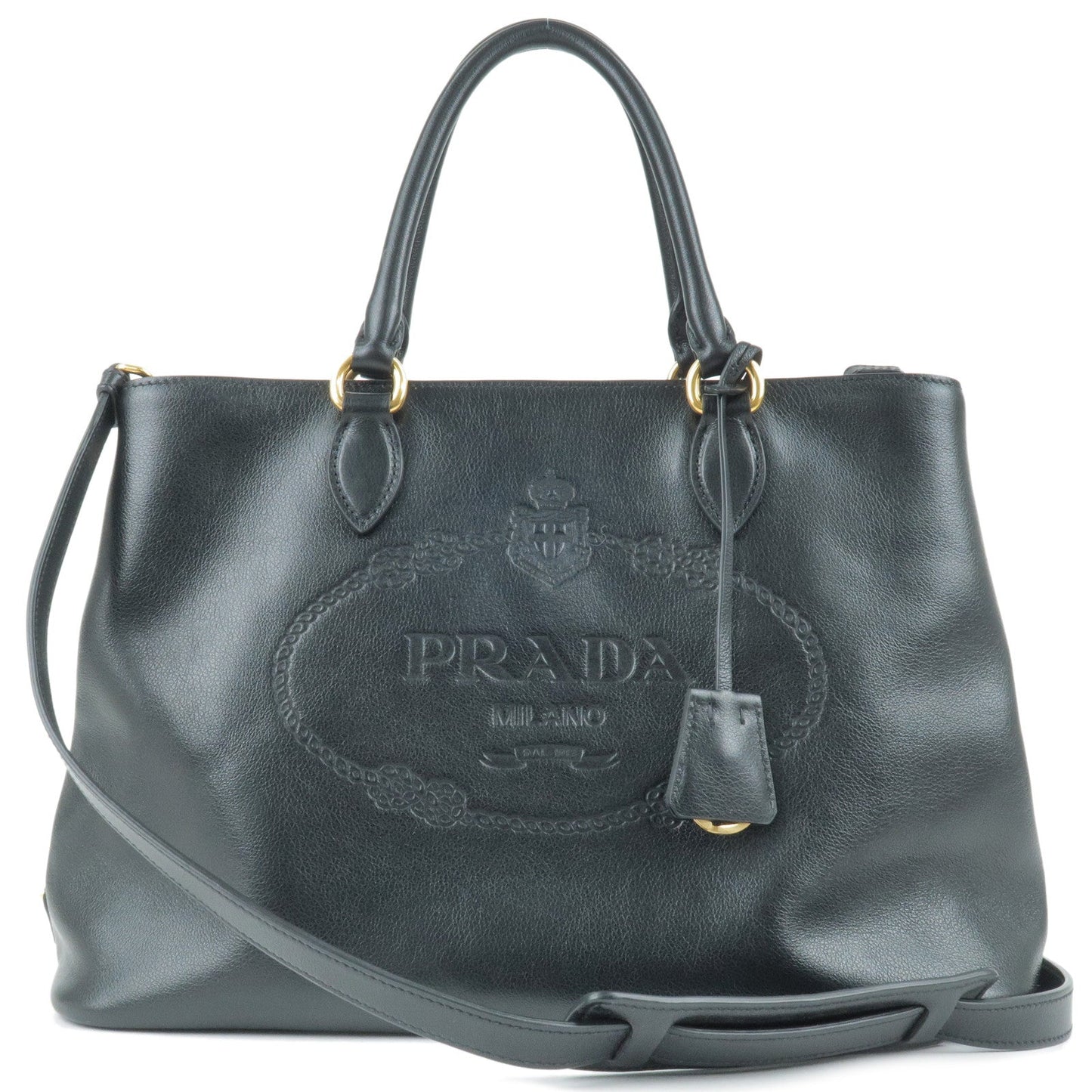 PRADA Leather 2Way Hand Bag Shoulder Bag NERO Black 1BA579