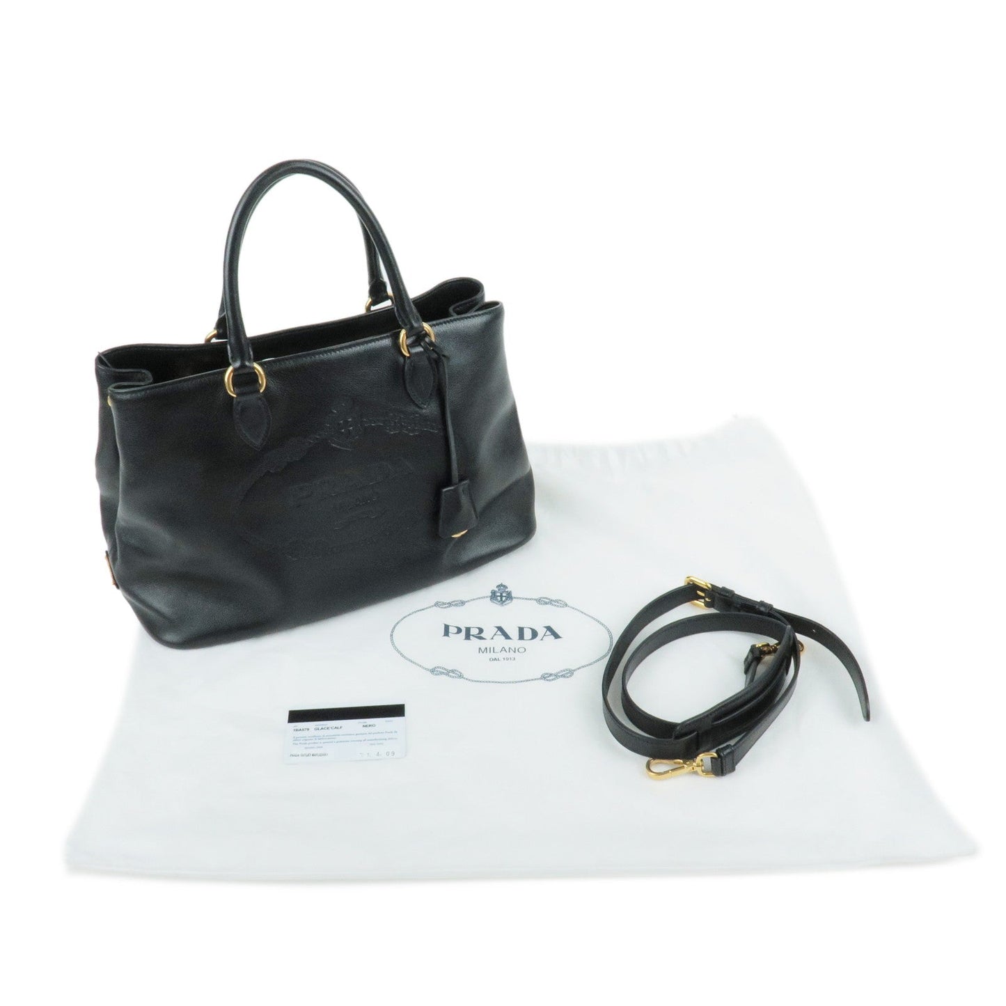 PRADA Leather 2Way Hand Bag Shoulder Bag NERO Black 1BA579