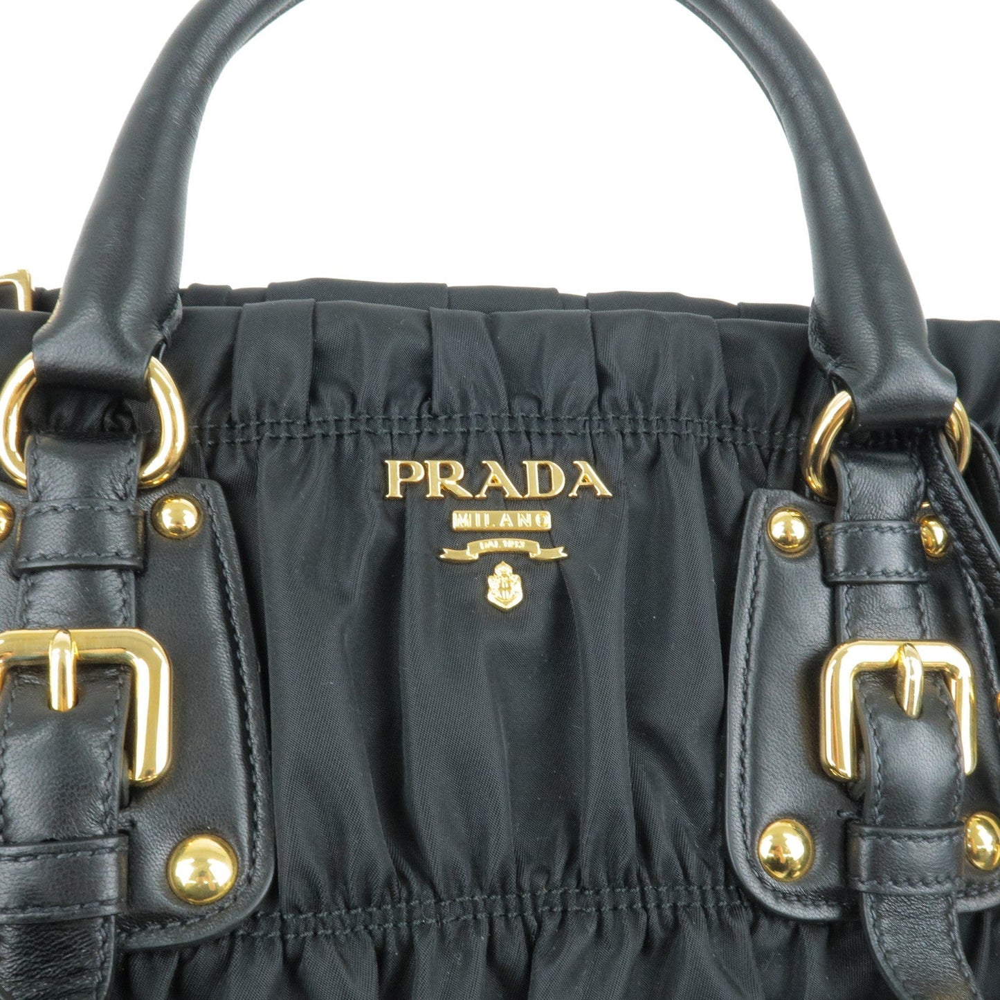 PRADA Logo Nylon Leather 2Way Bag Hand Bag Black NERO BN1407