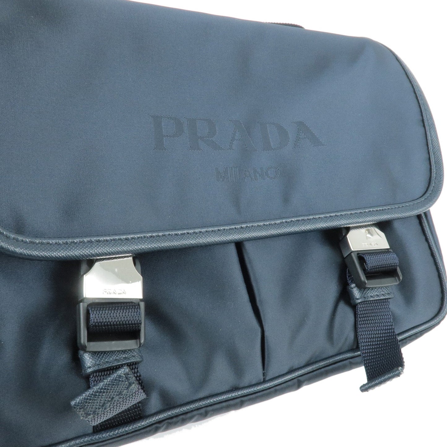 PRADA Logo Nylon Leather Shoulder Bag Navy Bleu 2VD769