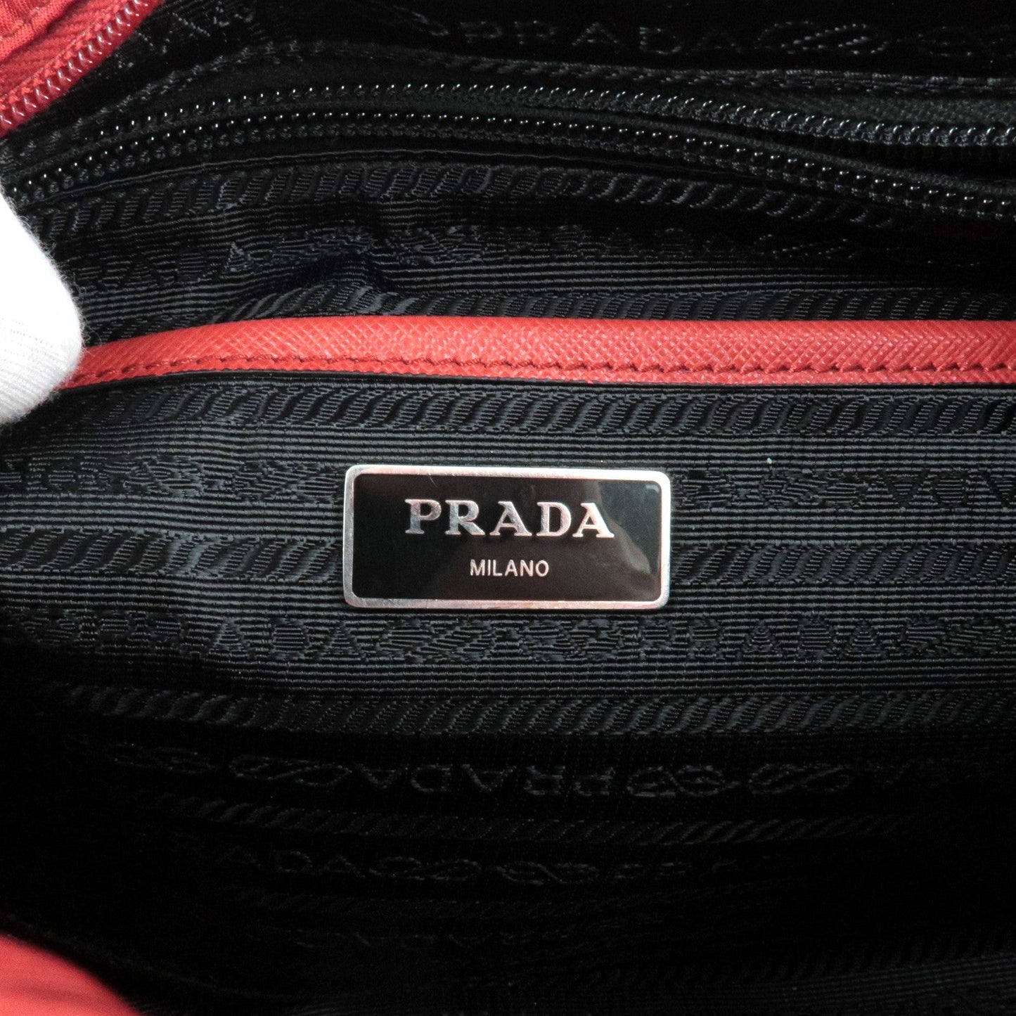 PRADA Logo Nylon Leather Shoulder Bag FUOCO Red 1BD225