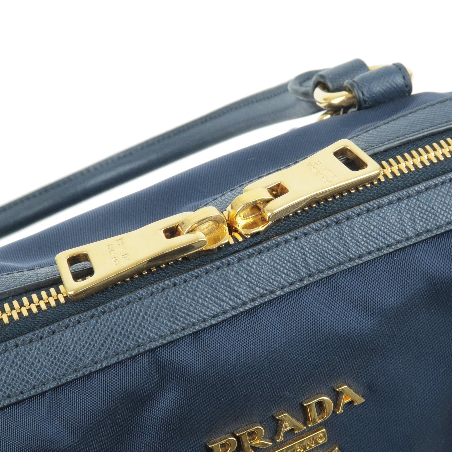 PRADA Nylon Leather 2WayBag Hand Bag Shoulder Bag Navy 1BB013