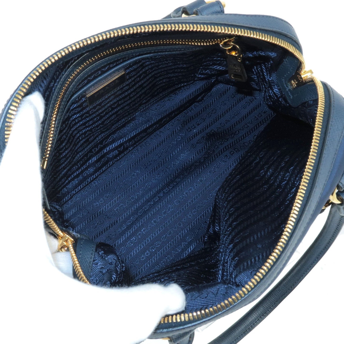 PRADA Nylon Leather 2WayBag Hand Bag Shoulder Bag Navy 1BB013