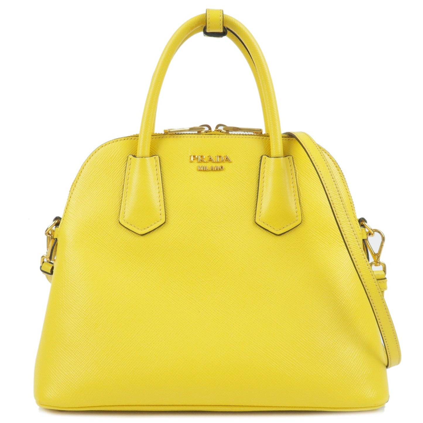 PRADA Leather 2Way Hand Bag Shoulder Bag Yellow BL0907