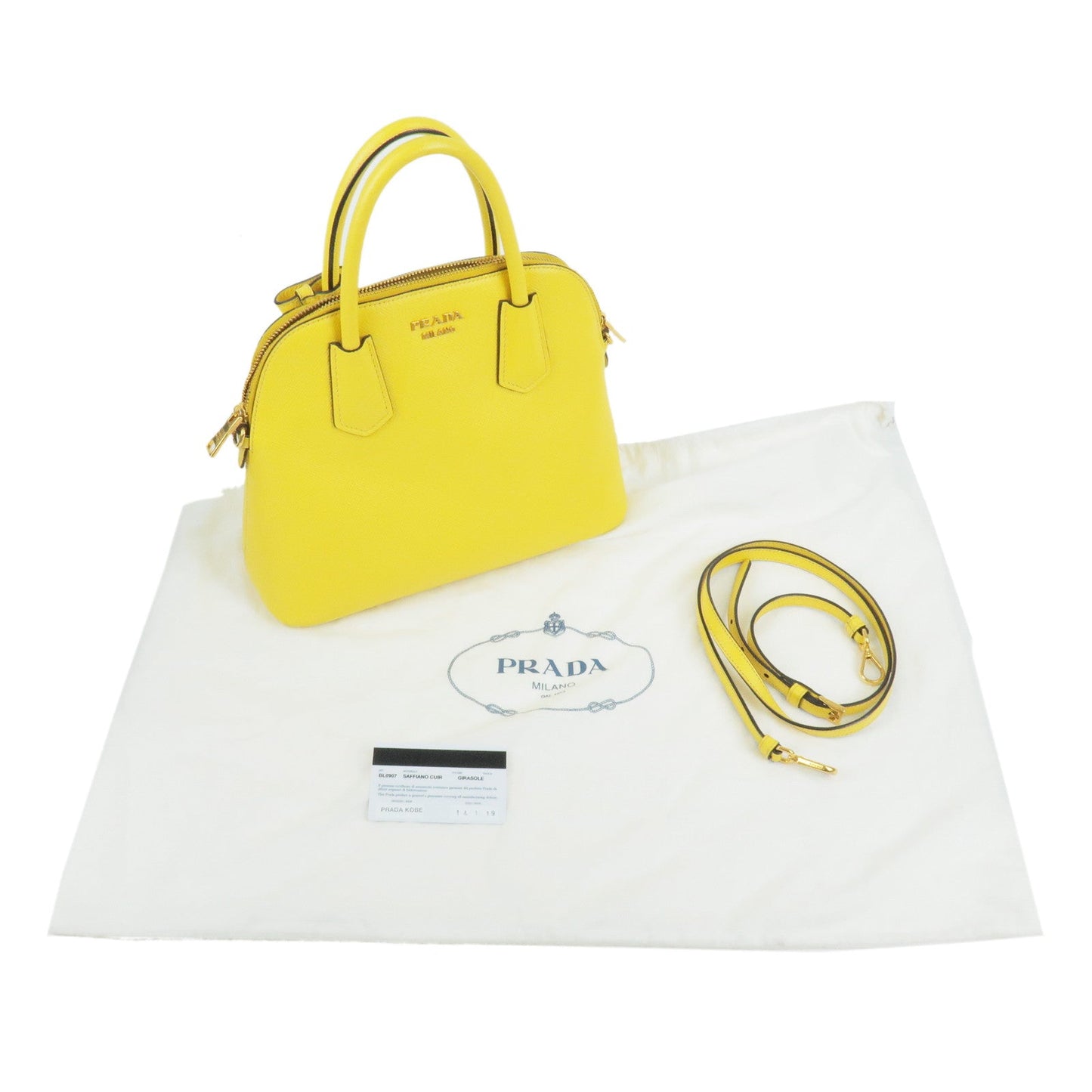 PRADA Leather 2Way Hand Bag Shoulder Bag Yellow BL0907