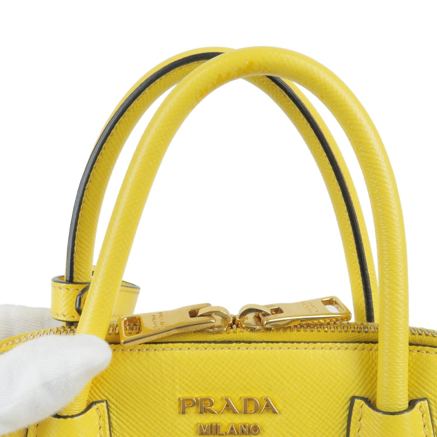 PRADA Leather 2Way Hand Bag Shoulder Bag Yellow BL0907