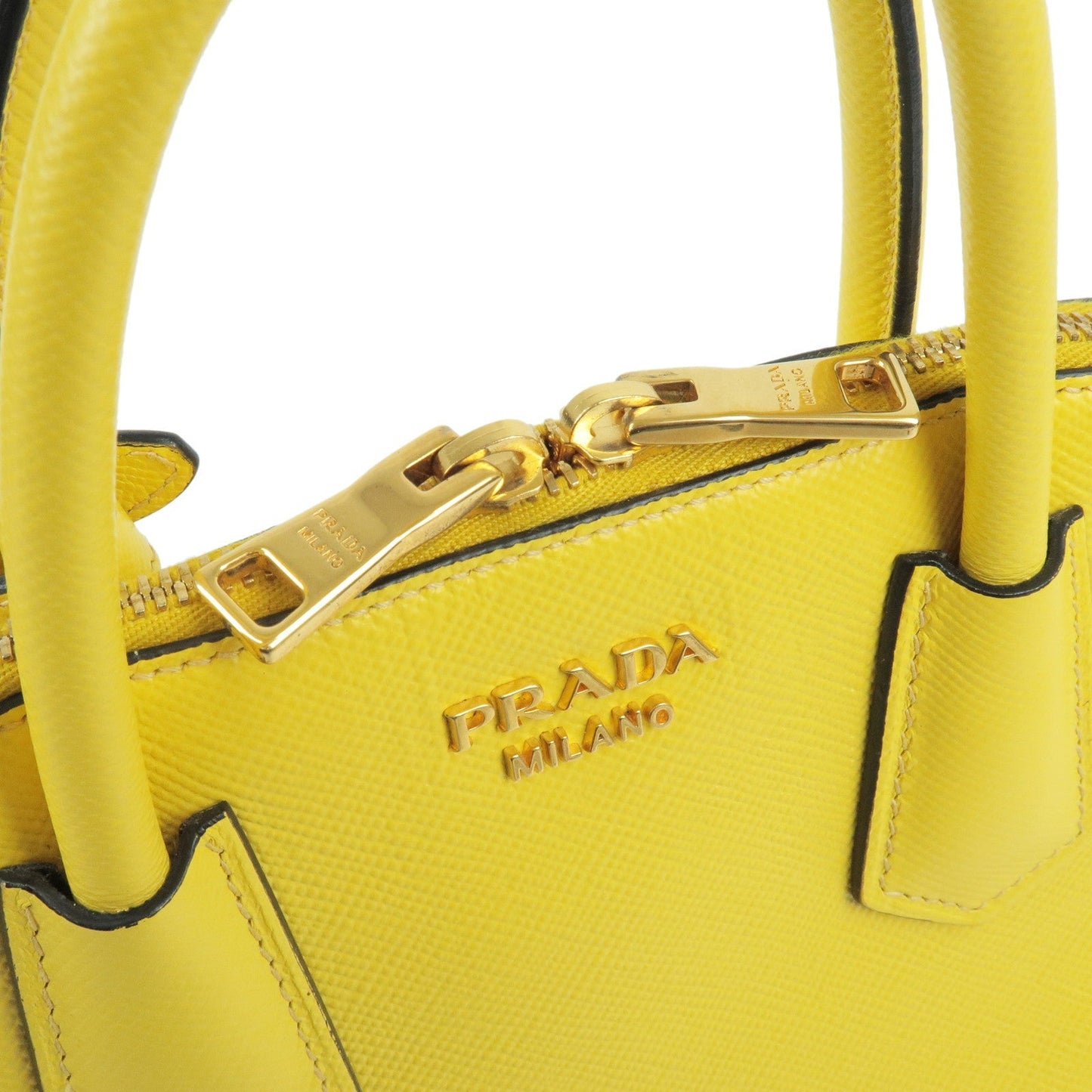 PRADA Leather 2Way Hand Bag Shoulder Bag Yellow BL0907