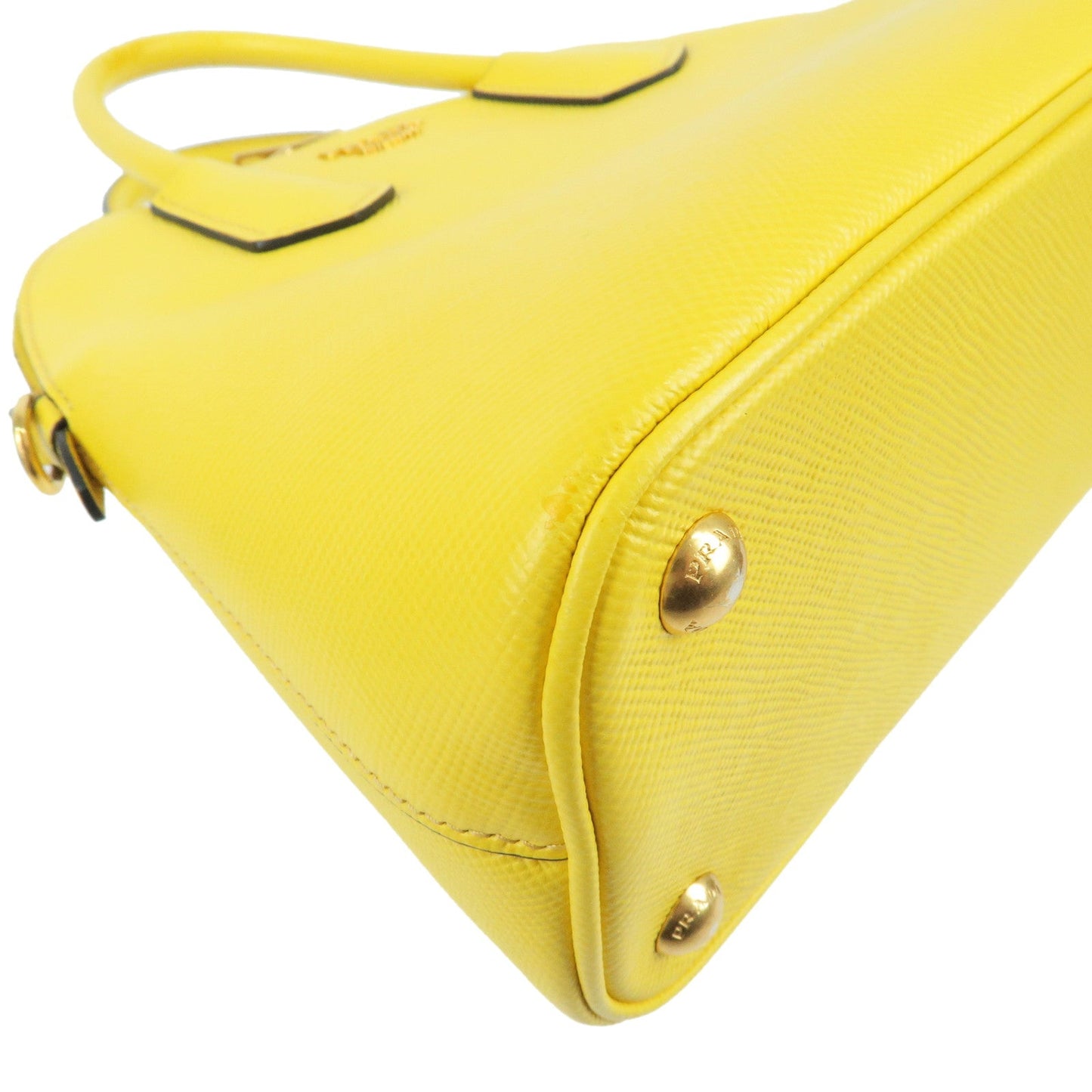 PRADA Leather 2Way Hand Bag Shoulder Bag Yellow BL0907