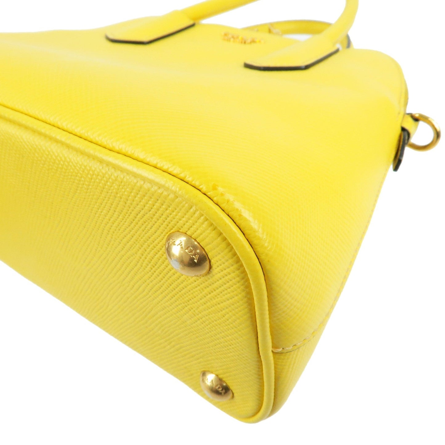 PRADA Leather 2Way Hand Bag Shoulder Bag Yellow BL0907