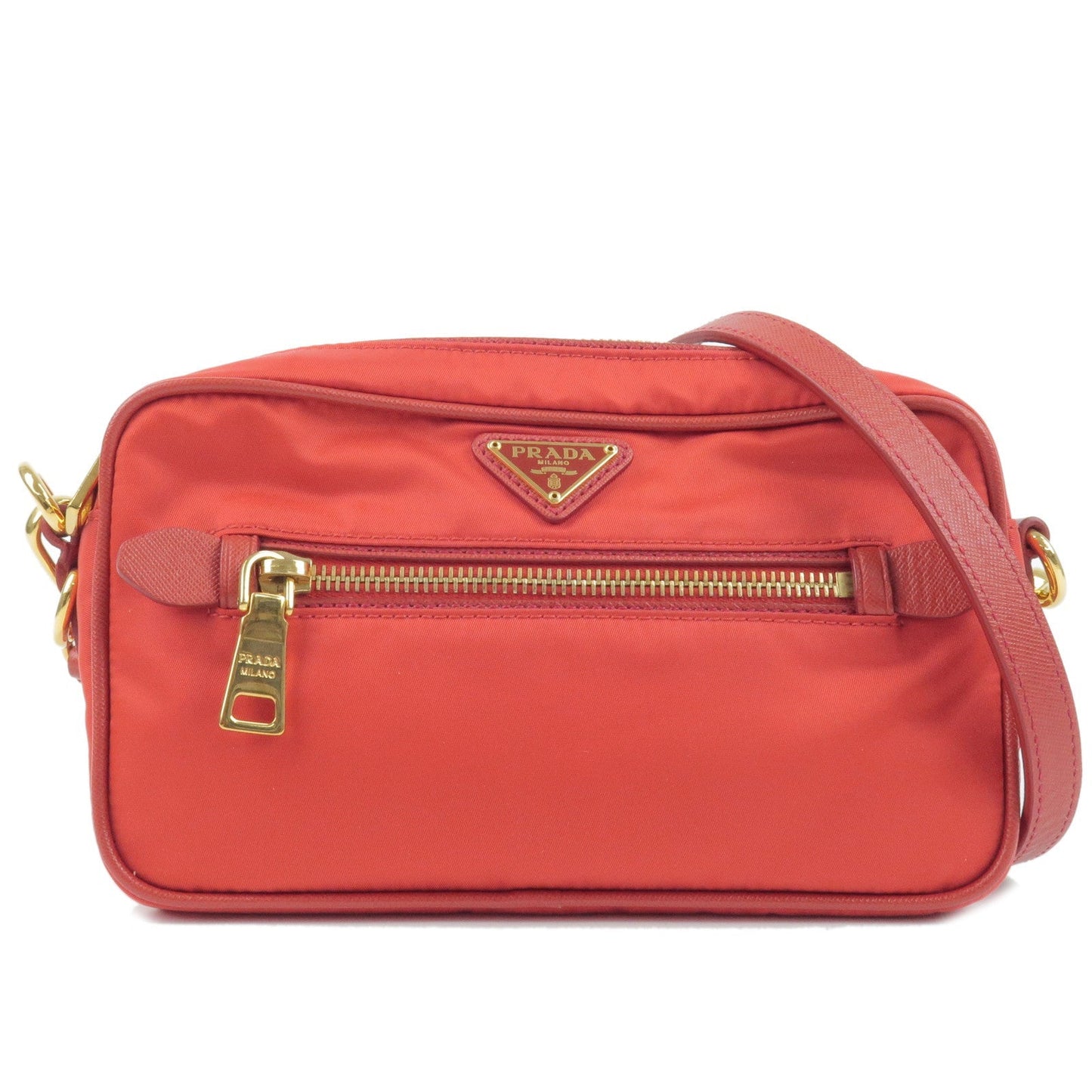 PRADA Logo Nylon Leather Shoulder Bag ROSSO Red BT0773