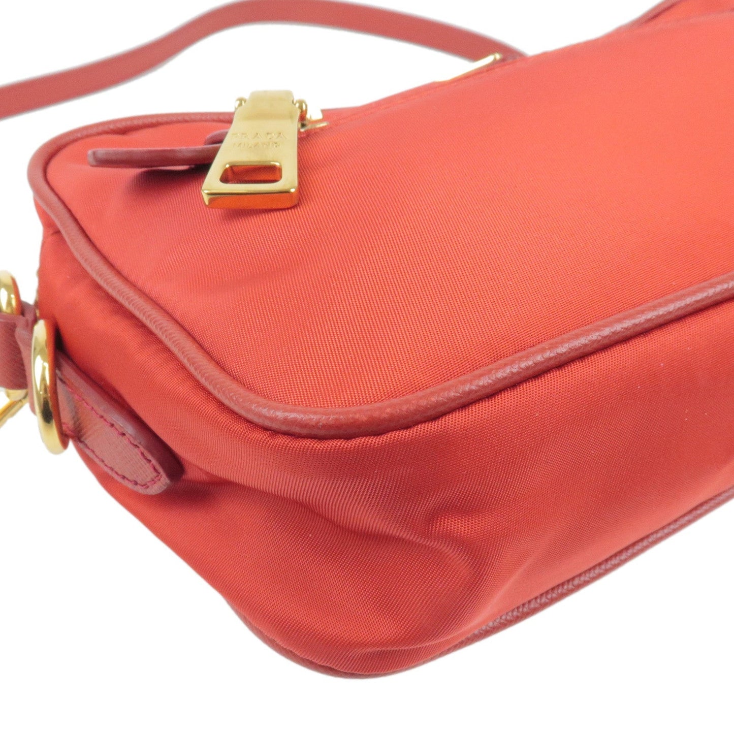 PRADA Logo Nylon Leather Shoulder Bag ROSSO Red BT0773