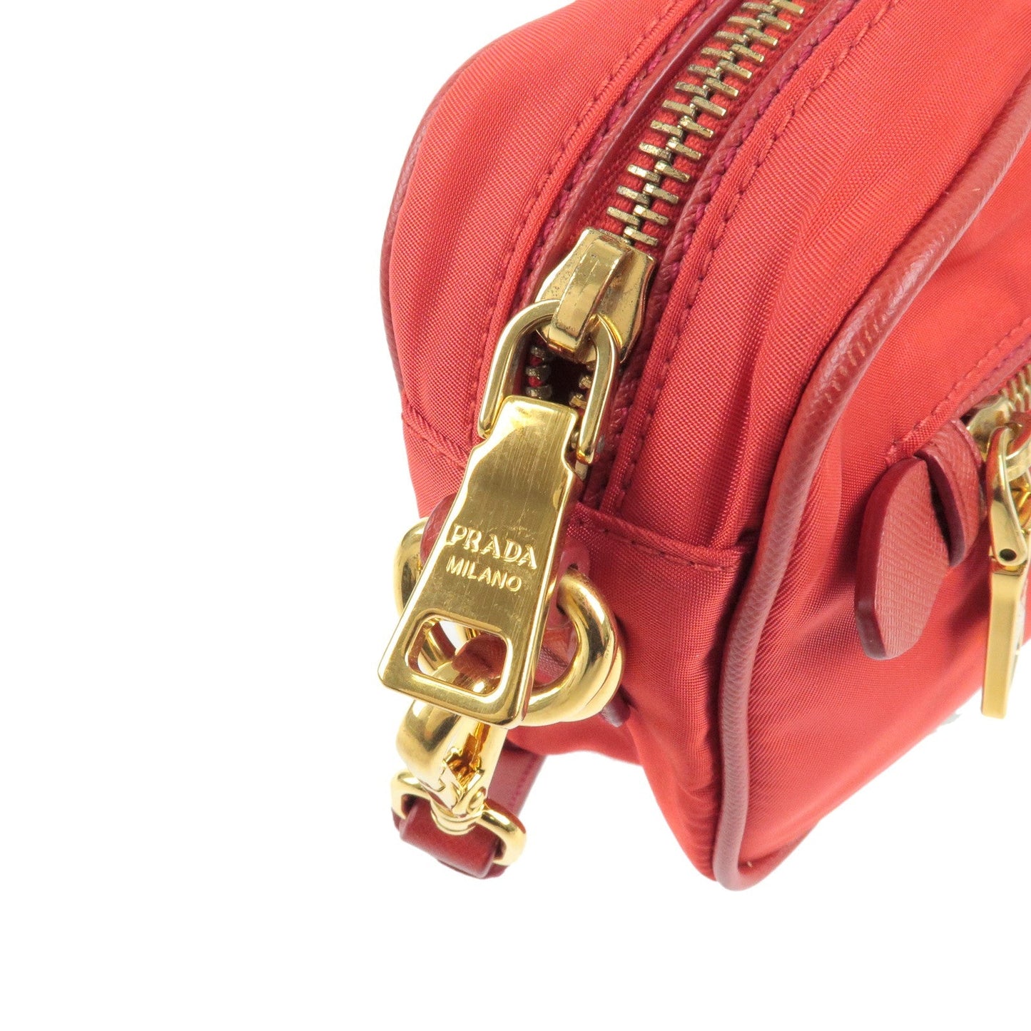 PRADA Logo Nylon Leather Shoulder Bag ROSSO Red BT0773