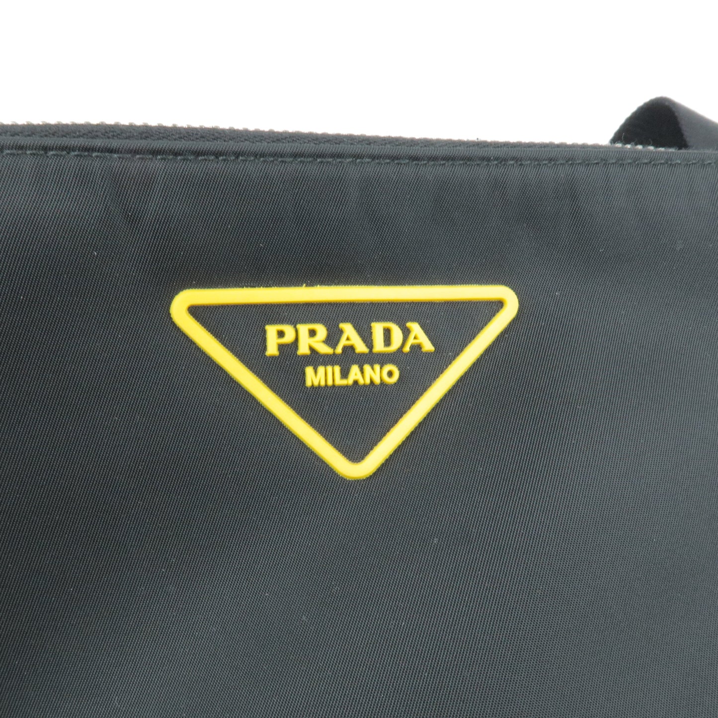 PRADA Logo Nylon Leather Shoulder Bag Black Yellow 2VH113