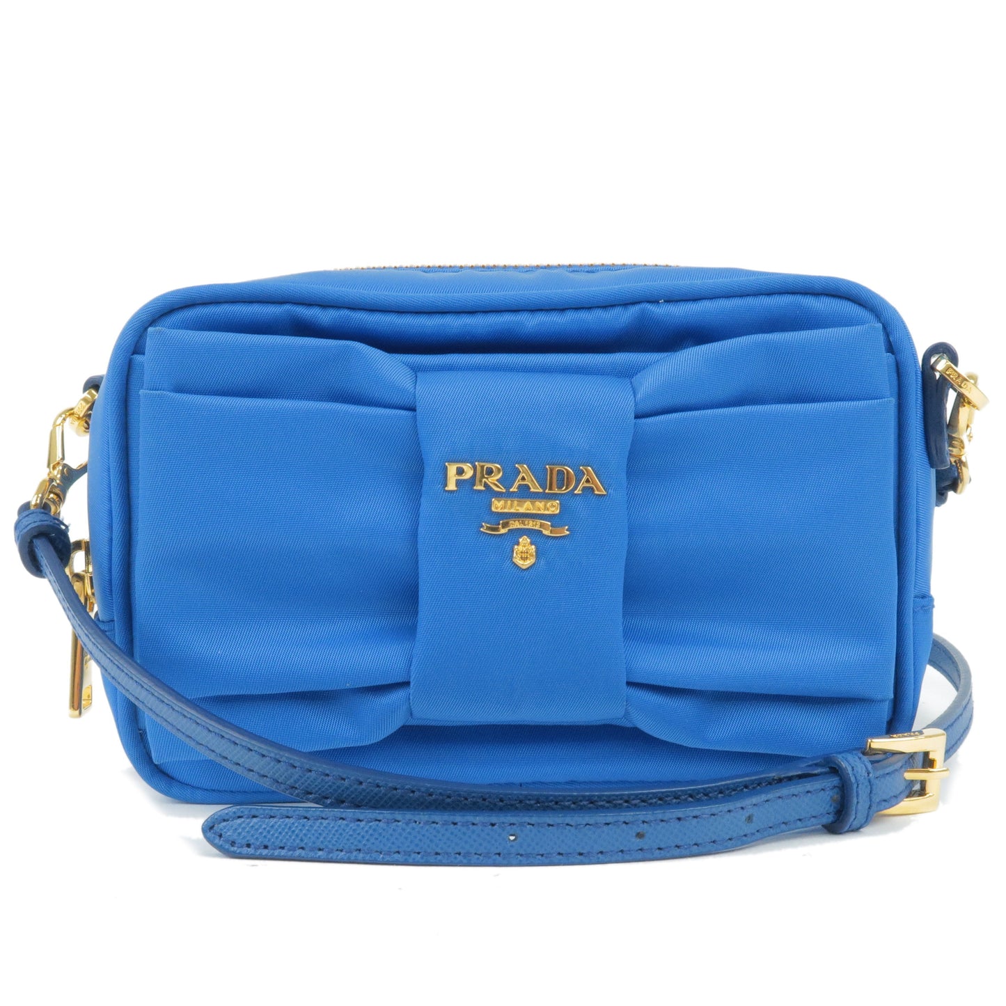 PRADA Logo Nylon Leather Ribbon Shoulder Bag Blue 1N1727