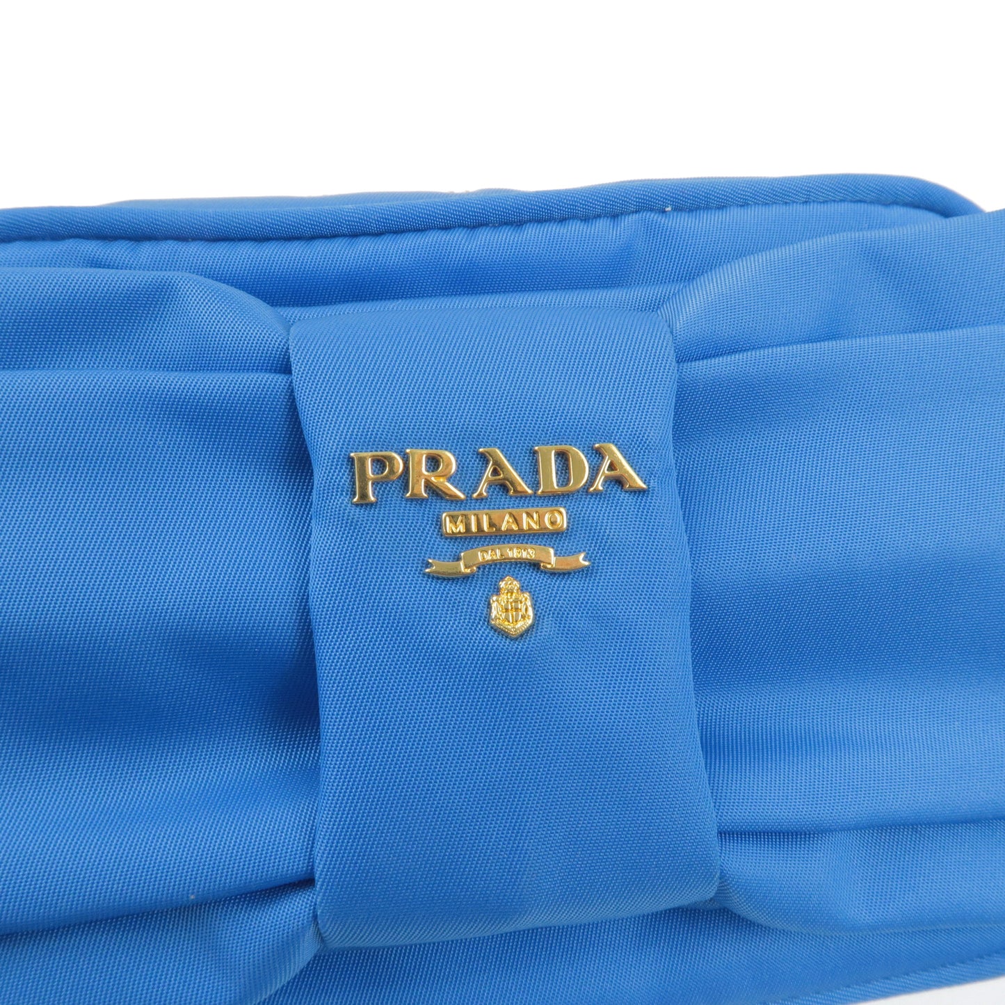 PRADA Logo Nylon Leather Ribbon Shoulder Bag Blue 1N1727