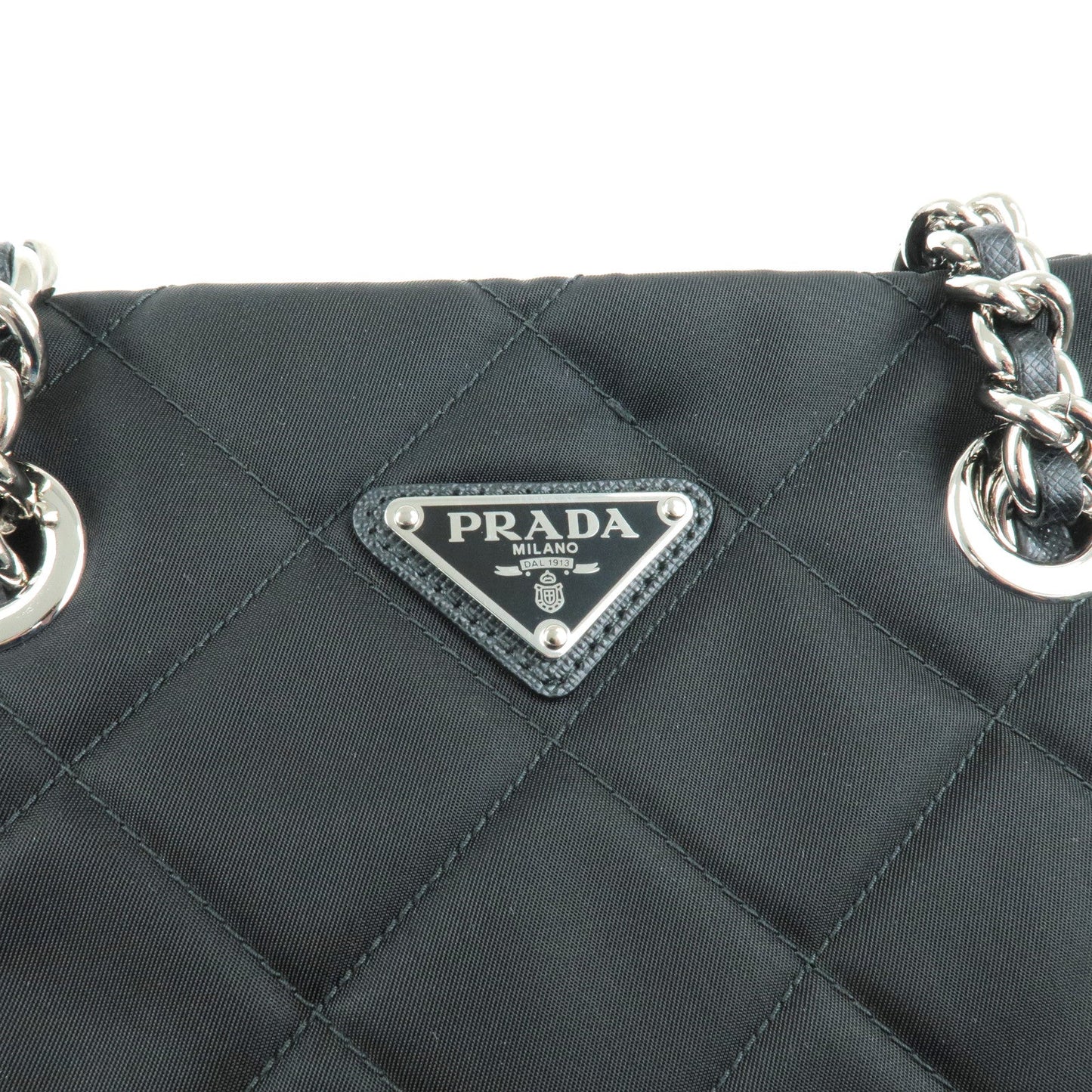 PRADA Nylon Leather 2Way Chain Tote Bag NERO Black 1BG740