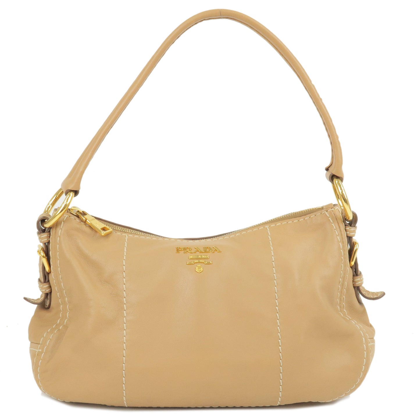 PRADA Logo Leather Shoulder Bag Hand Bag Beige