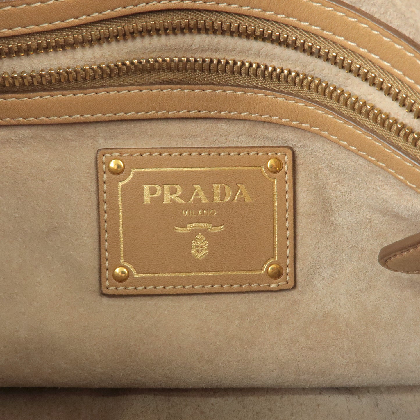 PRADA Logo Leather Shoulder Bag Hand Bag Beige