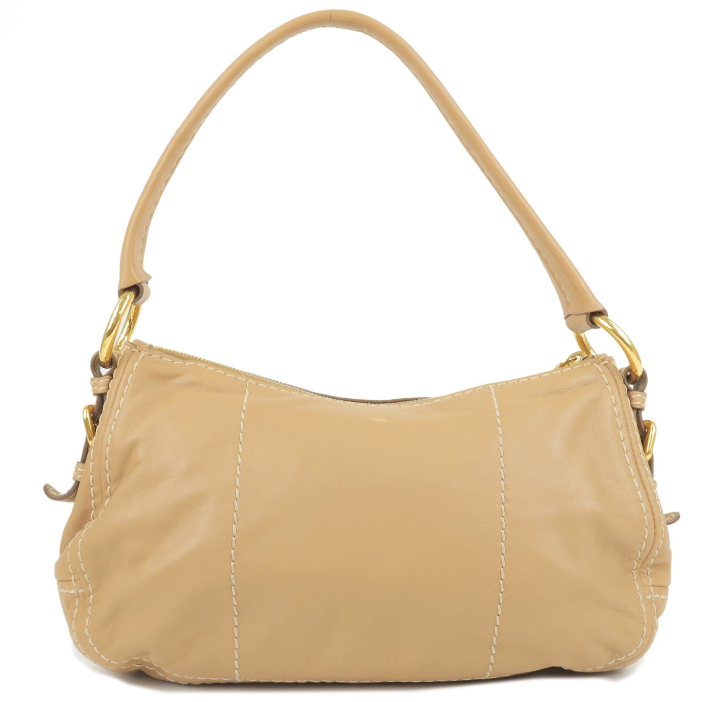 PRADA Logo Leather Shoulder Bag Hand Bag Beige