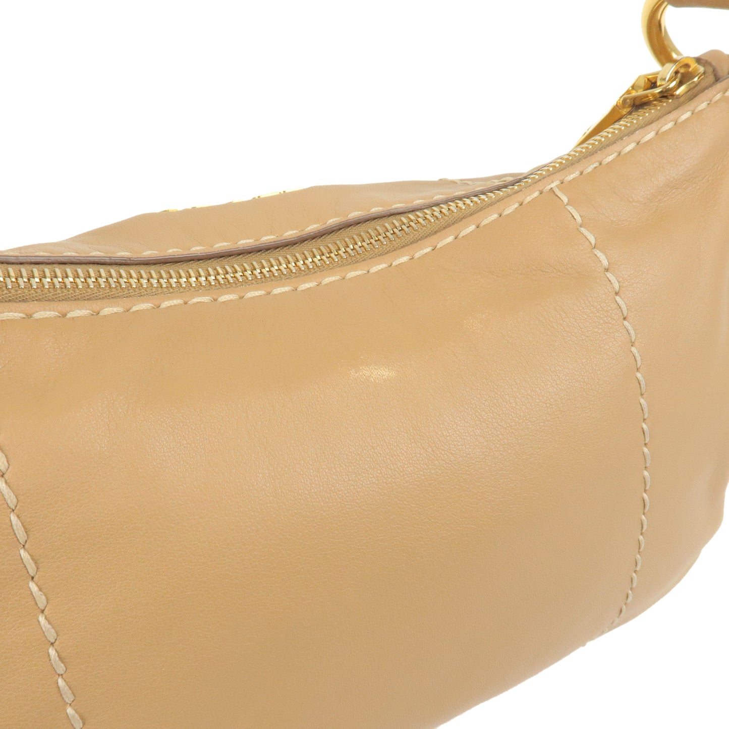 PRADA Logo Leather Shoulder Bag Hand Bag Beige