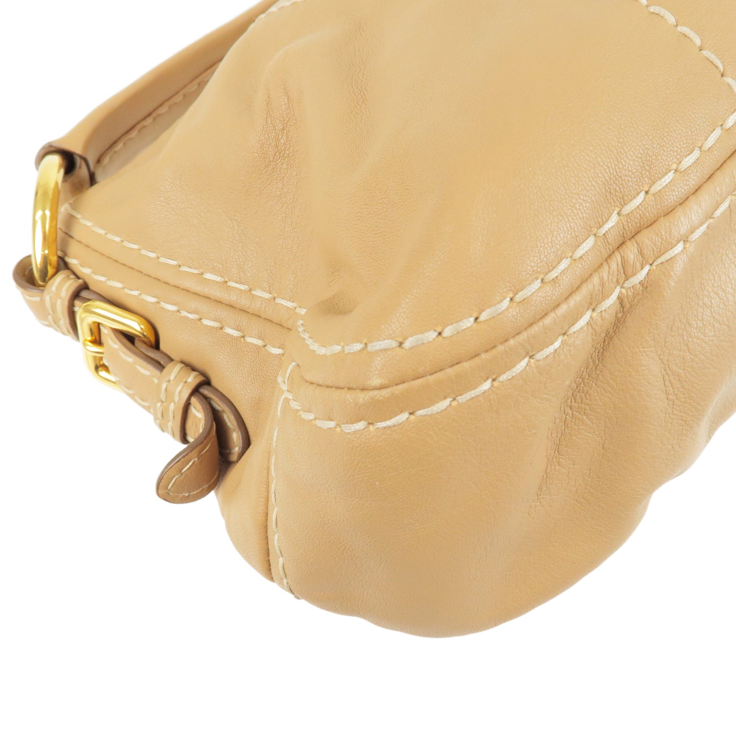 PRADA Logo Leather Shoulder Bag Hand Bag Beige