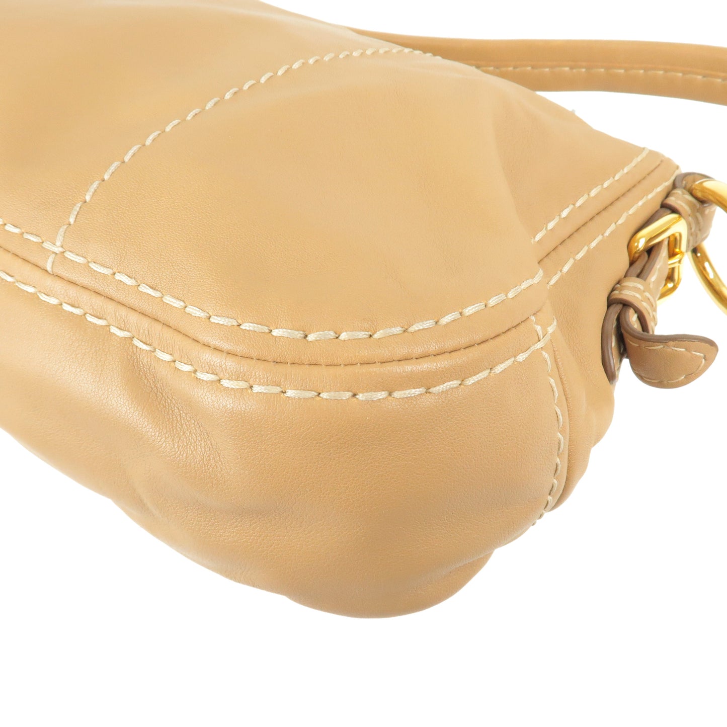 PRADA Logo Leather Shoulder Bag Hand Bag Beige