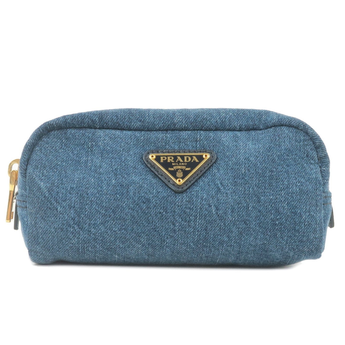 PRADA Denim Leather Pouch Clutch Bag Cosmetics Bag Blue