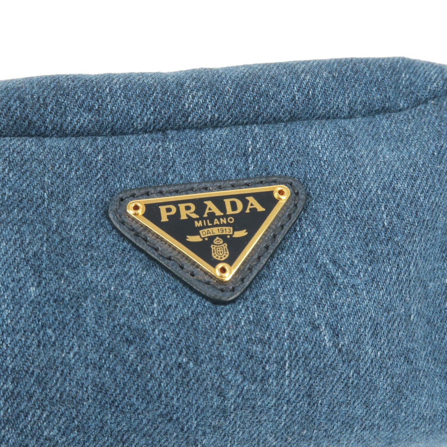 PRADA Denim Leather Pouch Clutch Bag Cosmetics Bag Blue